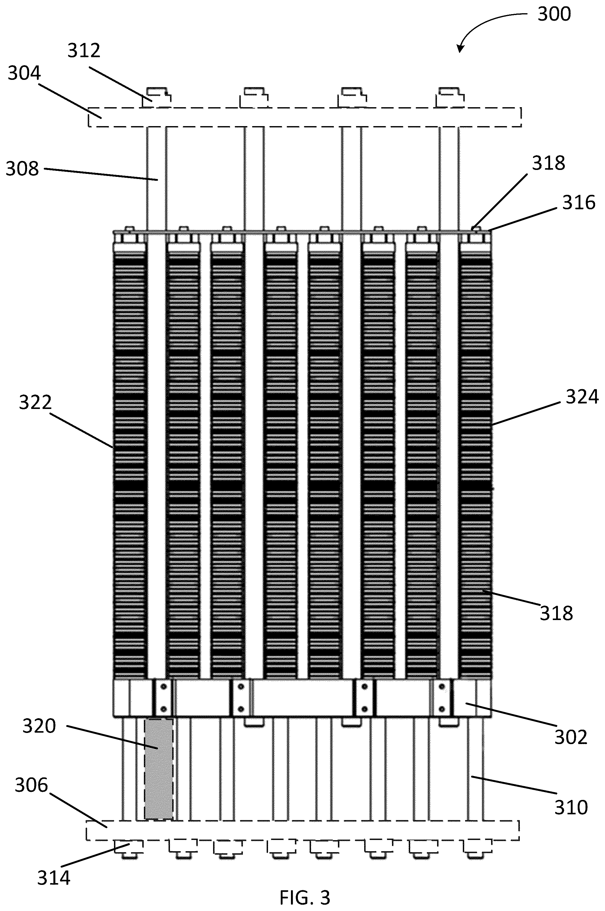 Patent US12592410 Figure 3 – Compression apparatus for electrochemical stacks