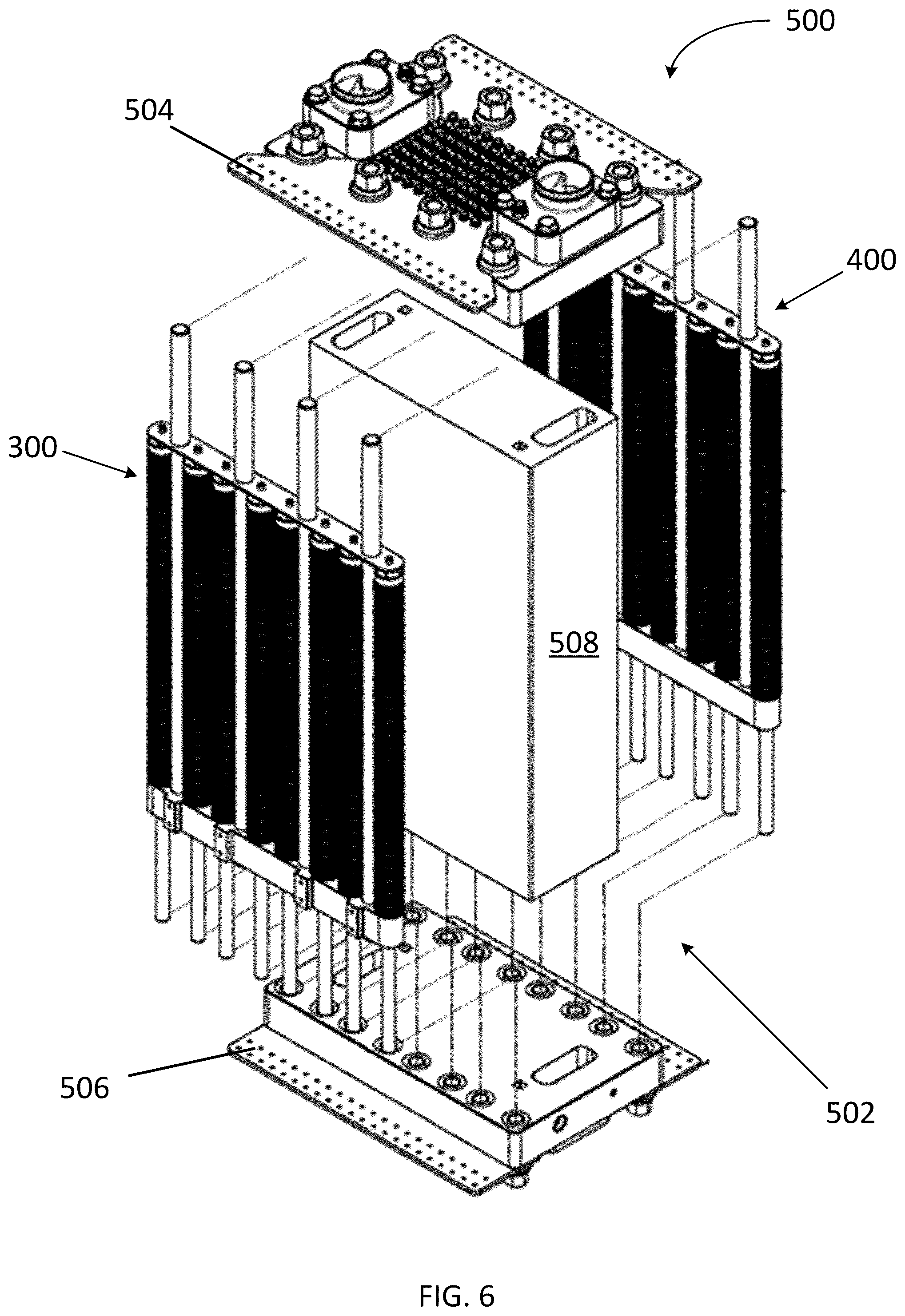 Patent US12592410 Figure 6 – Compression apparatus for electrochemical stacks