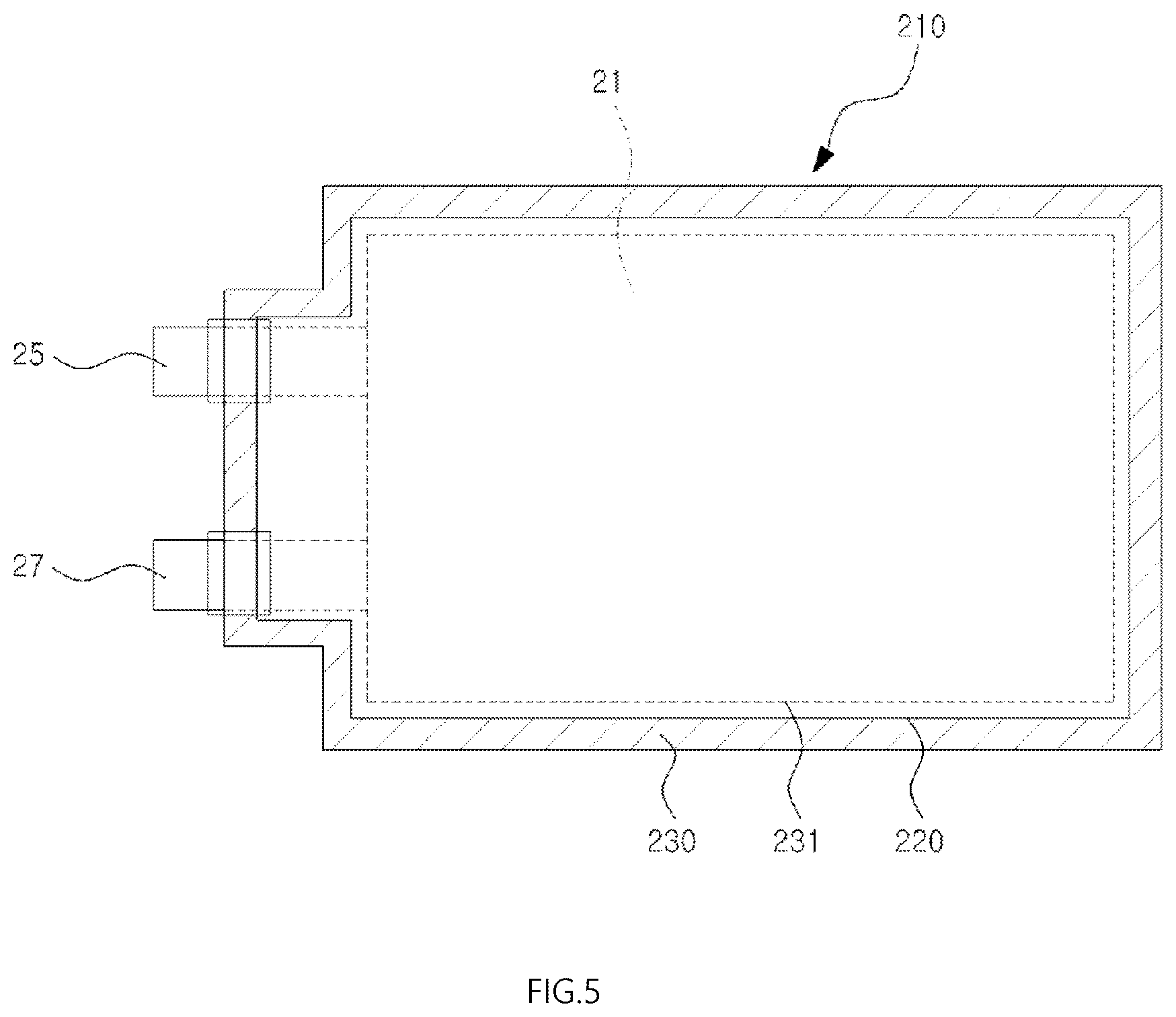 Patent US12592419 Figure 5 – Pouch type case and battery pack including the same