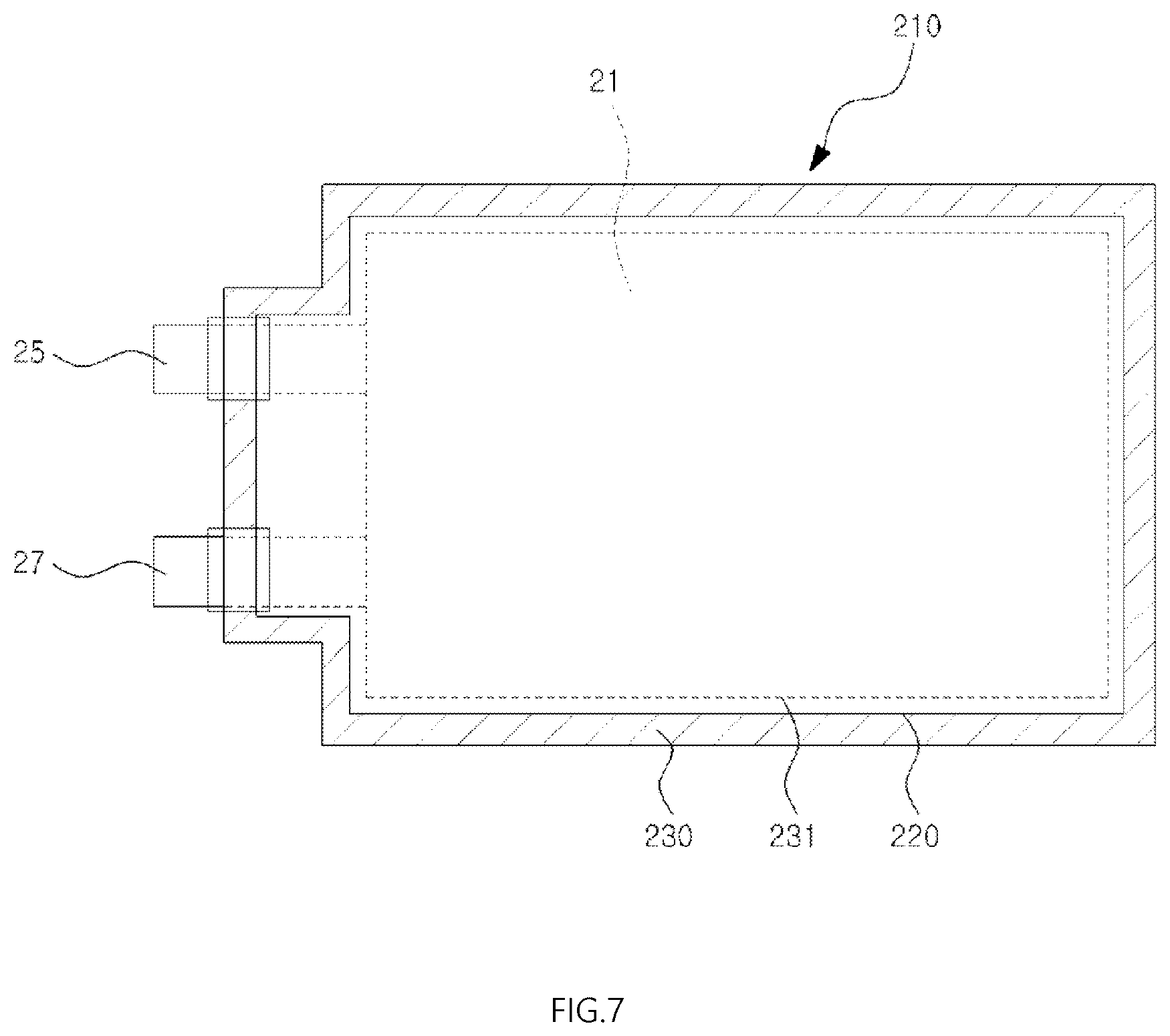 Patent US12592419 Figure 7 – Pouch type case and battery pack including the same