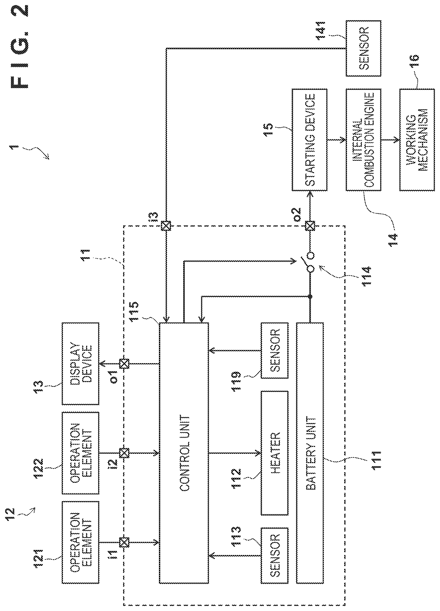 Patent US12592425 Figure 2 – Power supply device and mechanical device