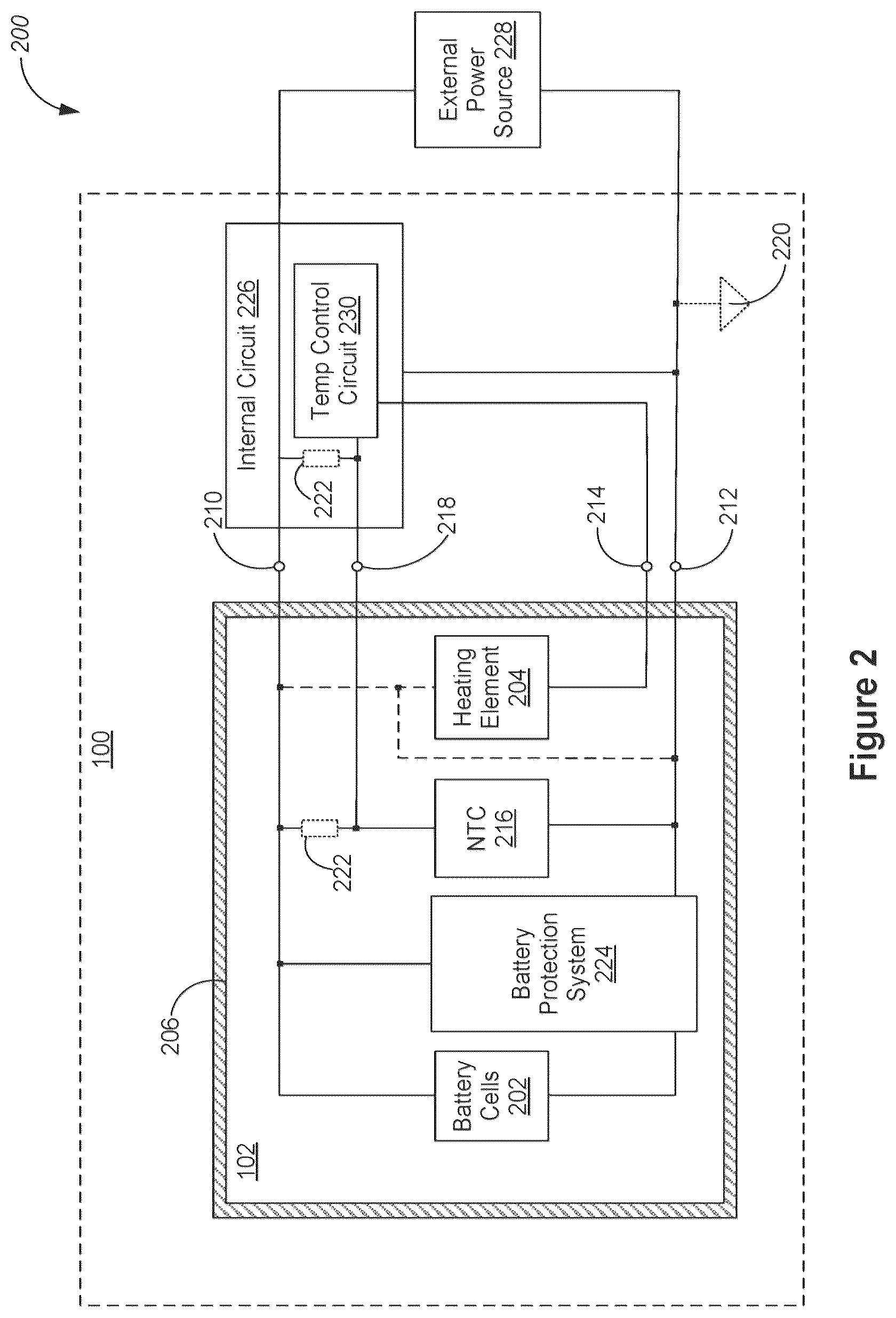 Patent US12592427 Figure 2 – Battery pack with integrated heater