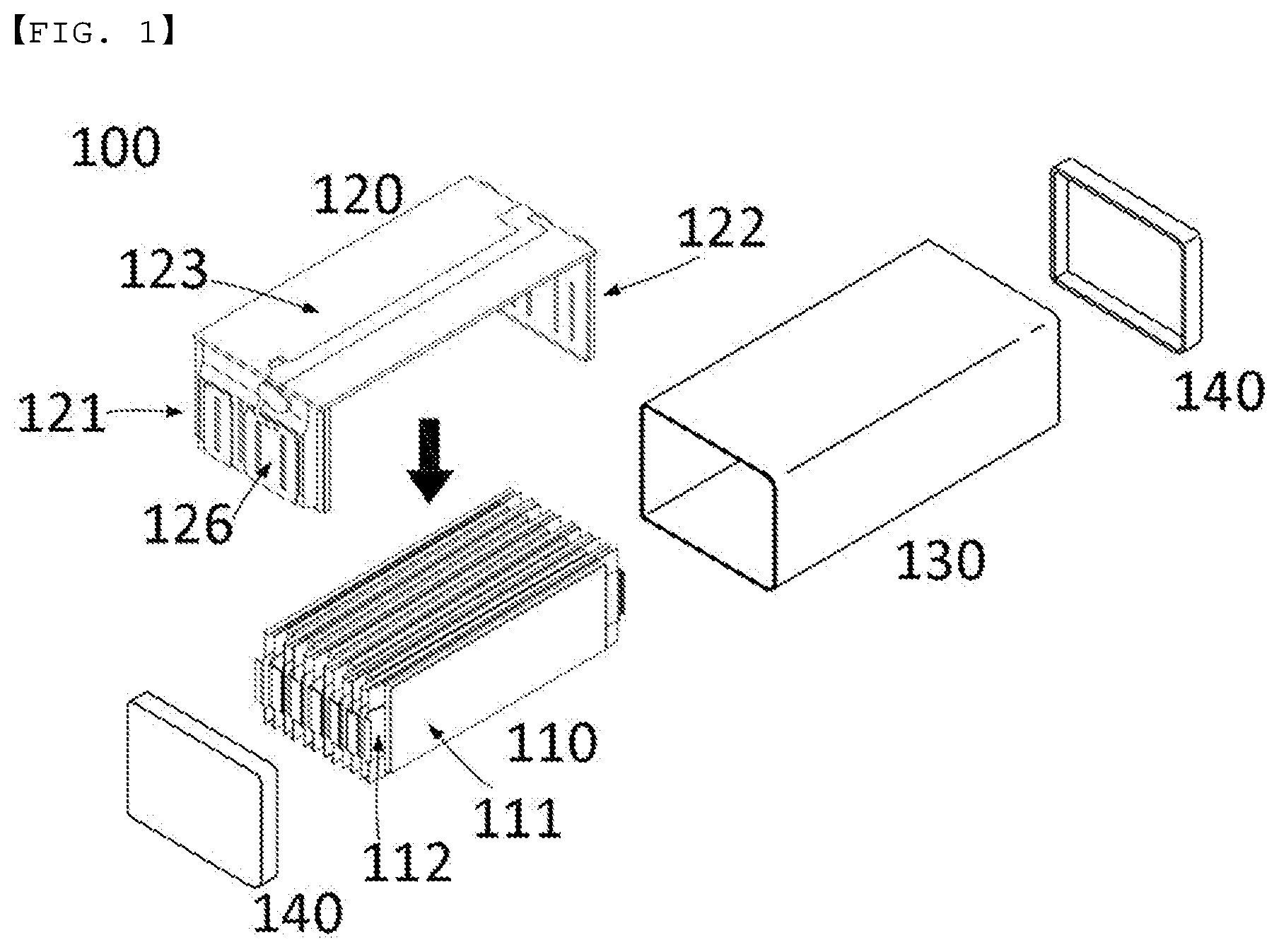 Patent US12592455 Figure 1 – High-voltage battery module including outer bridge bus bar