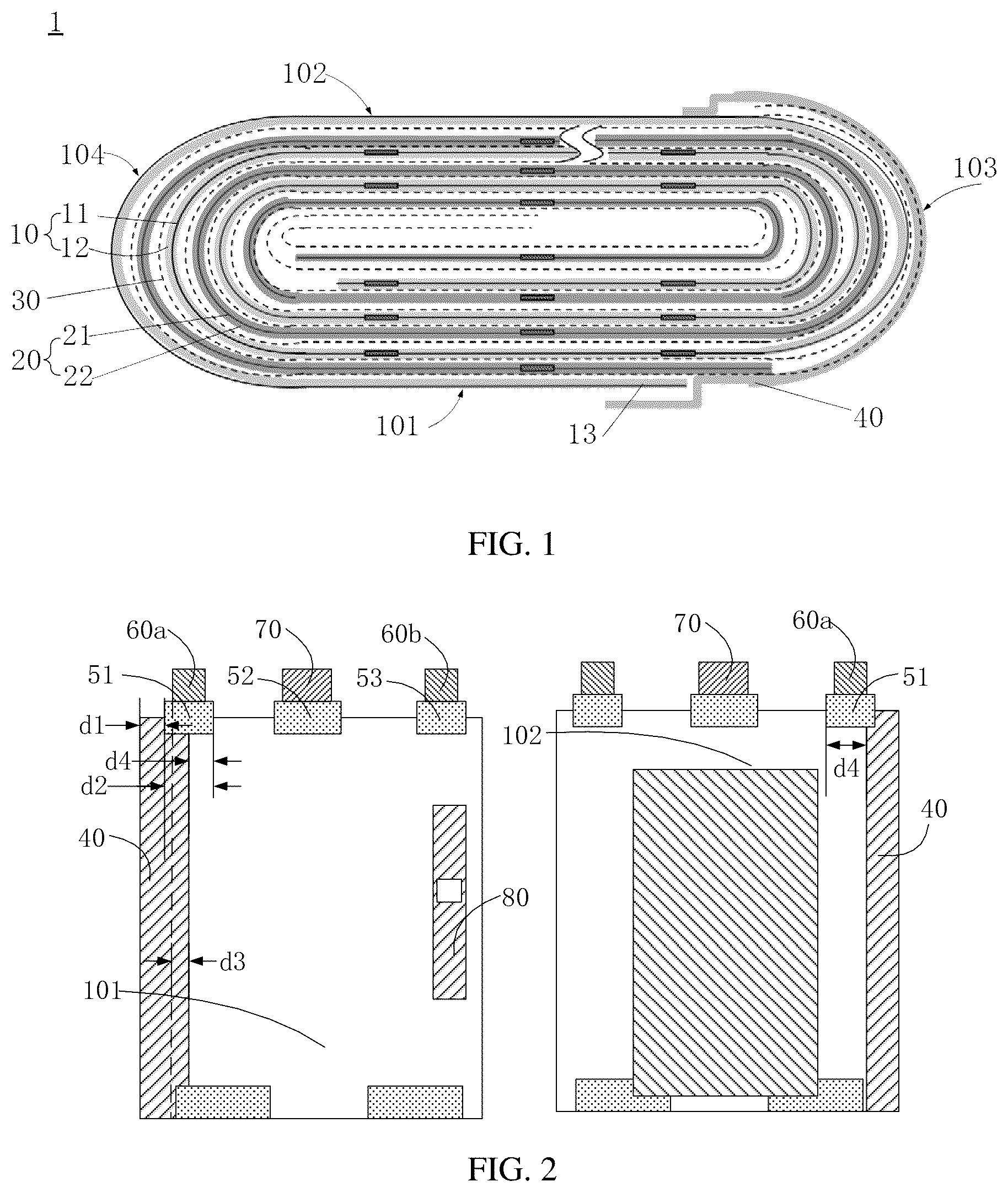 Patent US12592458 Figure 1 – Battery cell with overlap between insulator and connector, battery, and electronic device