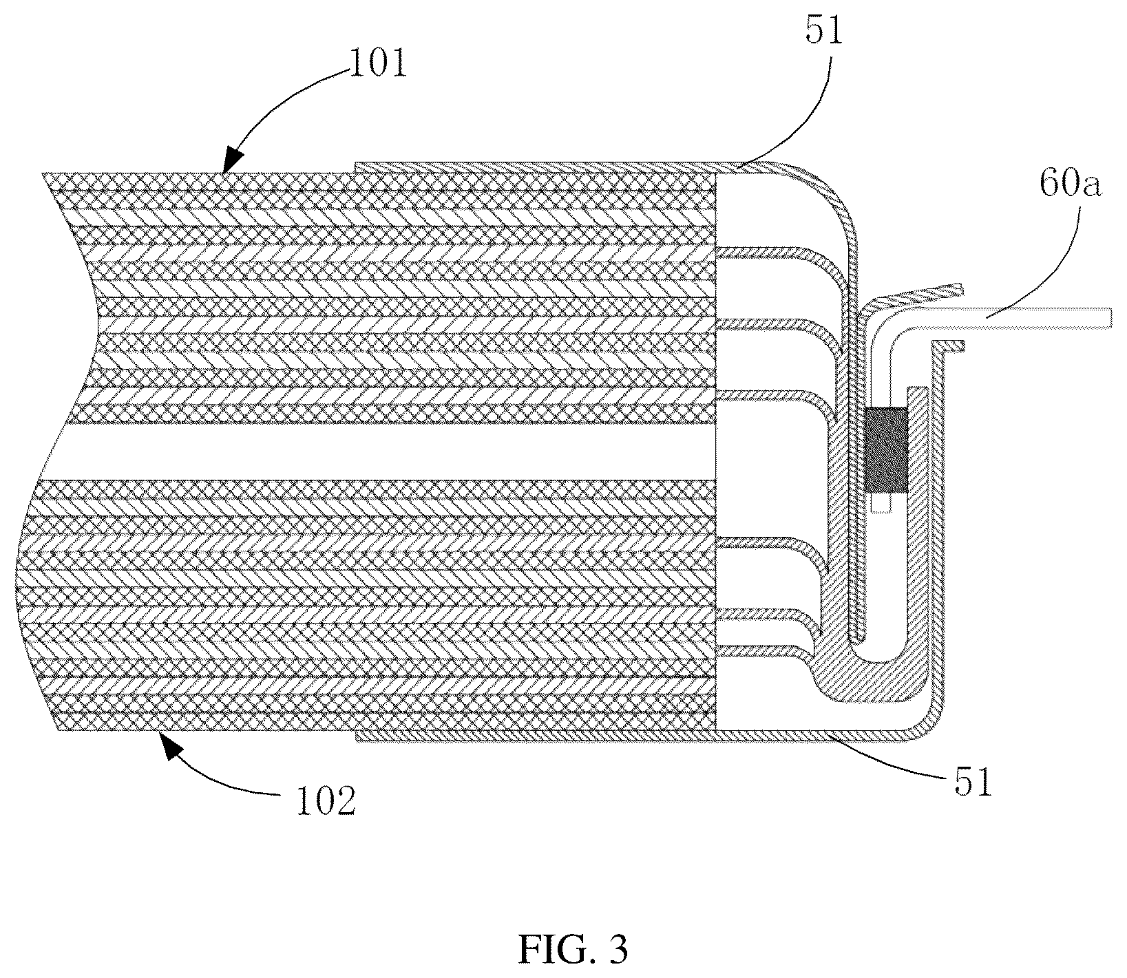 Patent US12592458 Figure 2 – Battery cell with overlap between insulator and connector, battery, and electronic device