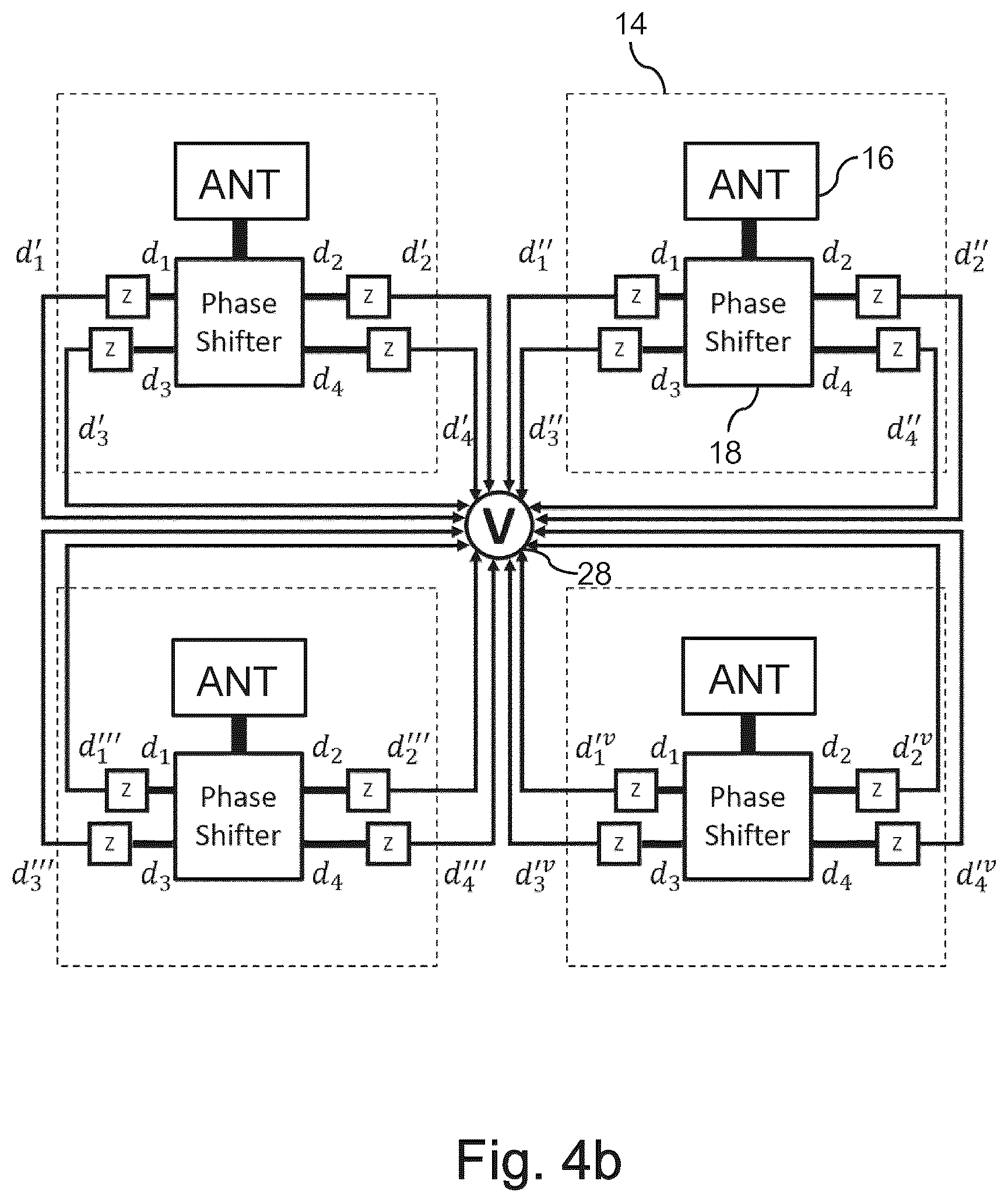 Patent US12592494 Figure 4 – Reconfigurable intelligent surface, RIS, with sensing capabilities and method for operating the same