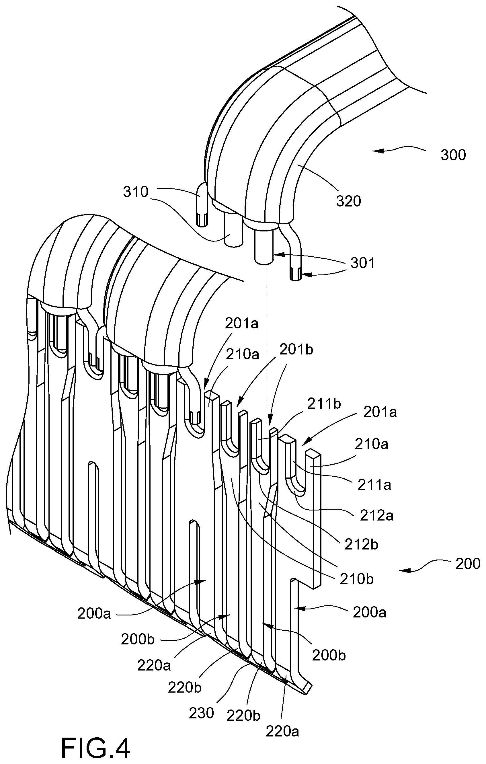 Patent US12592500 Figure 4 – Electrical connector with cable wires soldered to soldering grooves of terminals