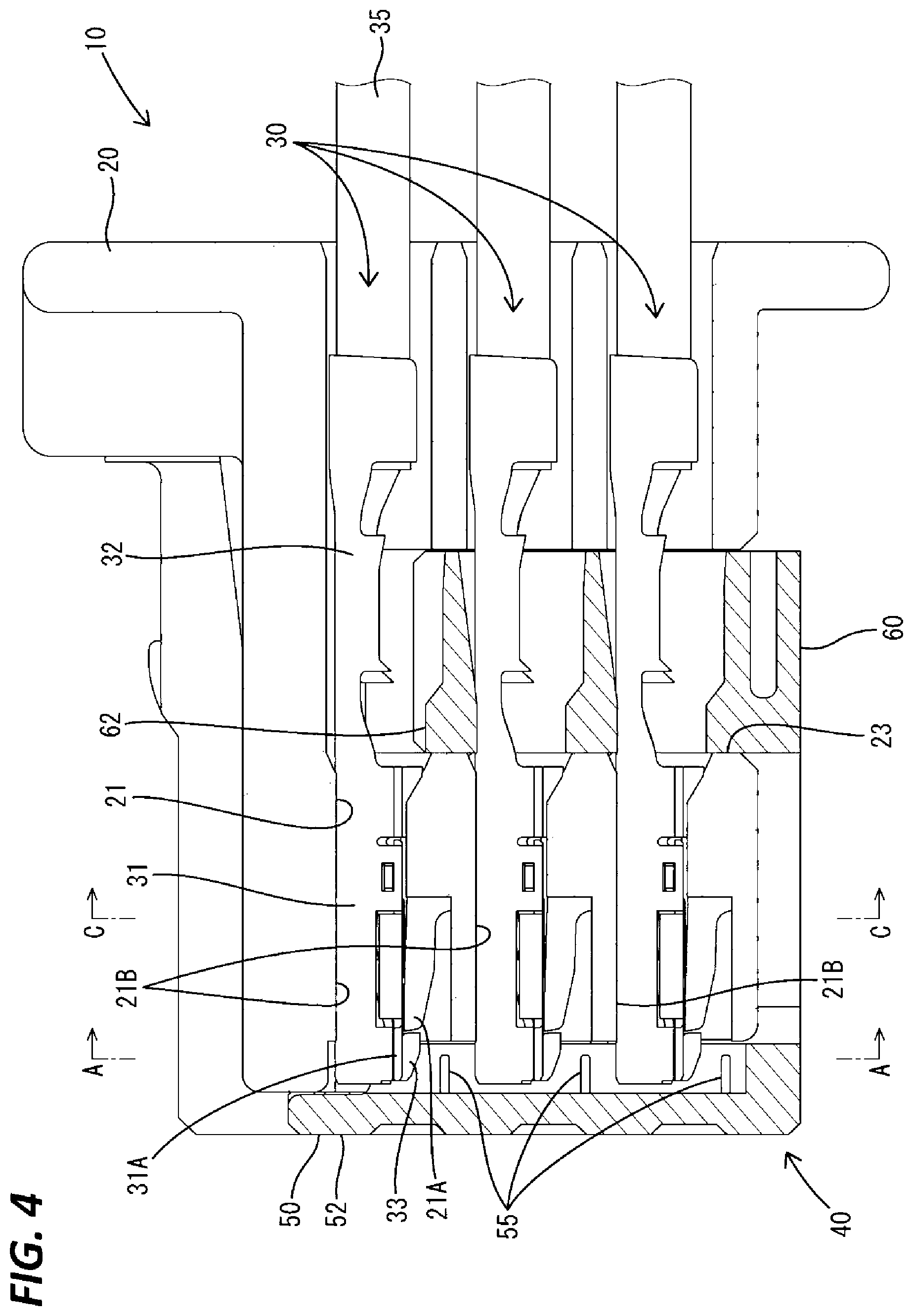 Patent US12592510 Figure 4 – Connector having resilent portion for pressing terminal fitting