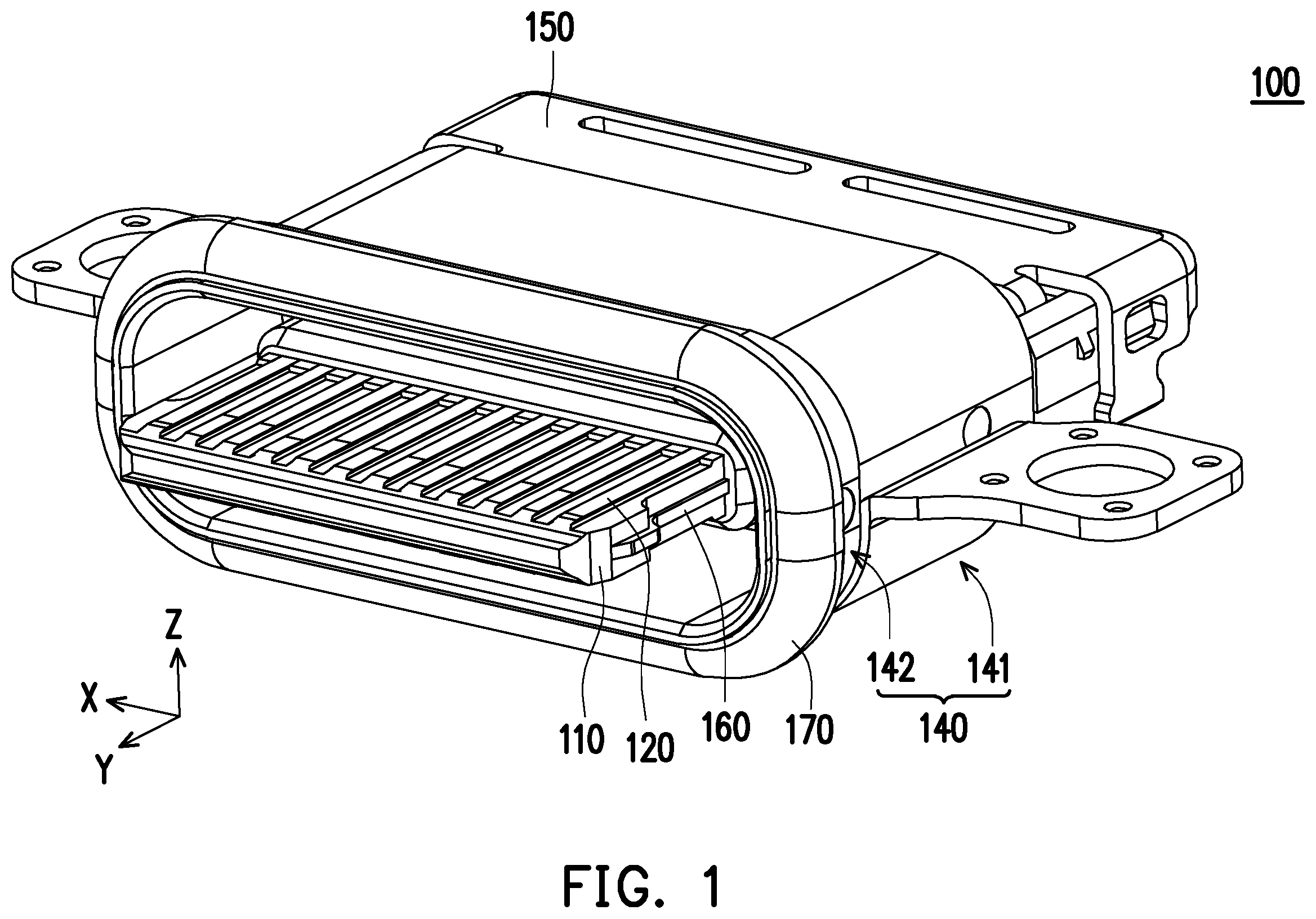 Patent US12592512 Figure 1 – Electrical connector with water-proof member