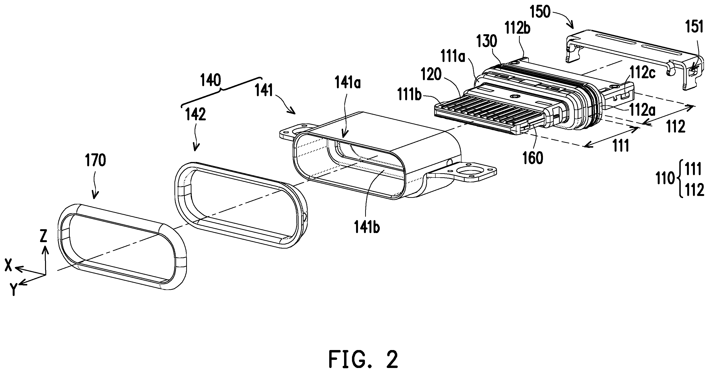 Patent US12592512 Figure 2 – Electrical connector with water-proof member