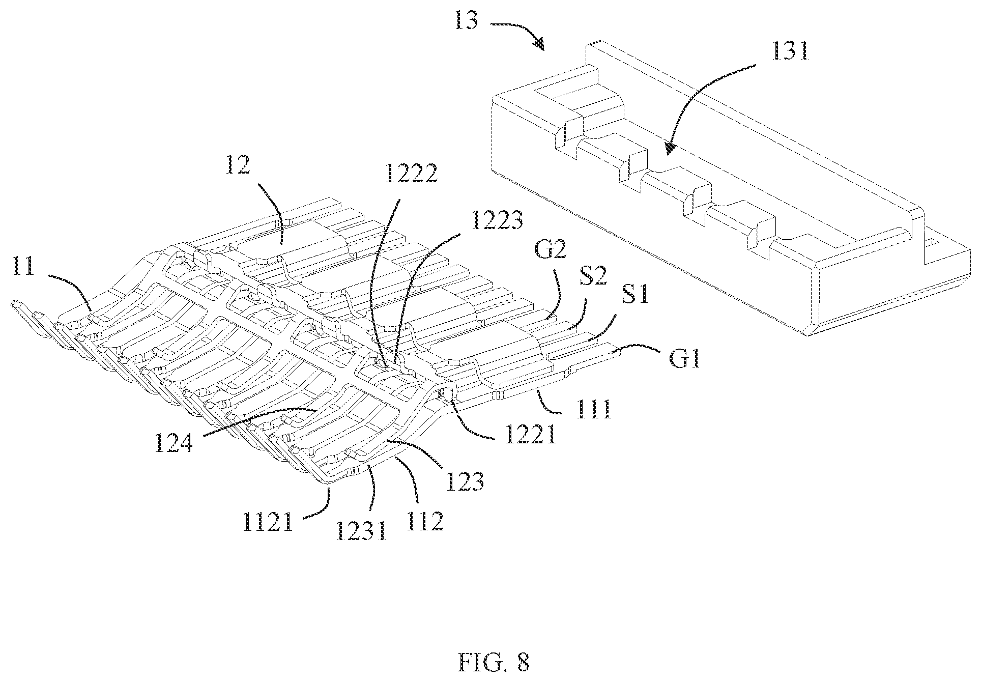 Patent US12592523 Figure 5 – Electrical connector with improved ground shielding effect