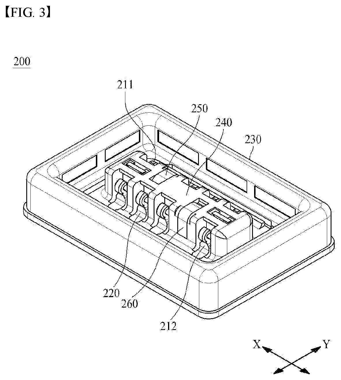 Patent US12592526 Figure 3 – Board connector with shielding between radio frequency terminals and non-radio frequency terminals