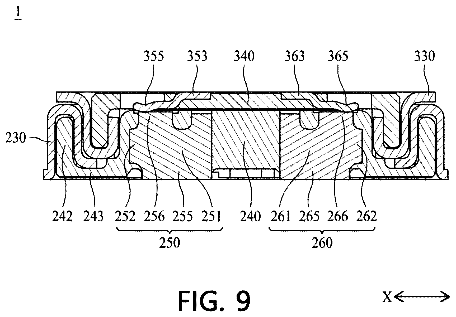 Patent US12592526 Figure 9 – Board connector with shielding between radio frequency terminals and non-radio frequency terminals