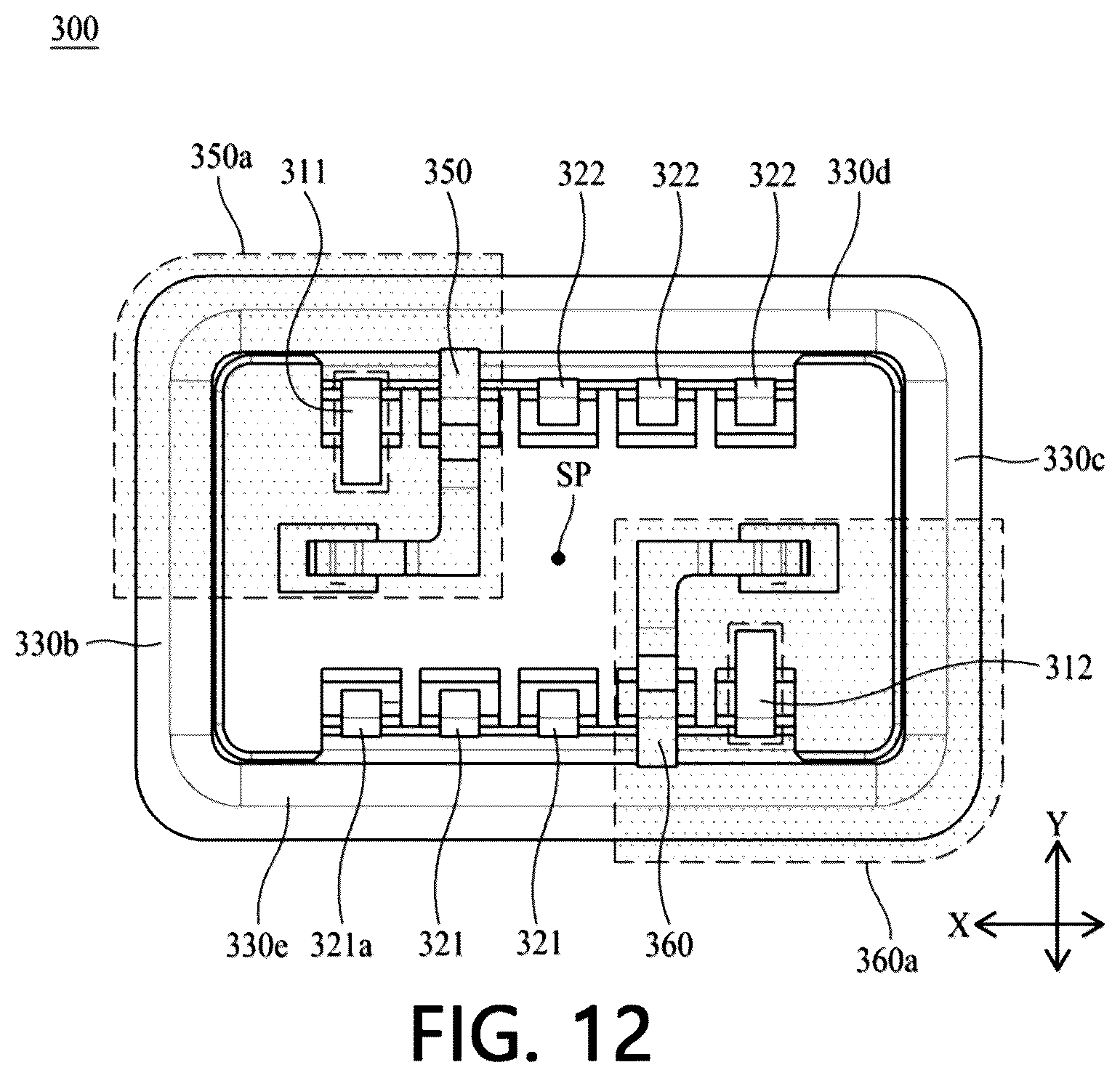 Patent US12592526 Figure 12 – Board connector with shielding between radio frequency terminals and non-radio frequency terminals