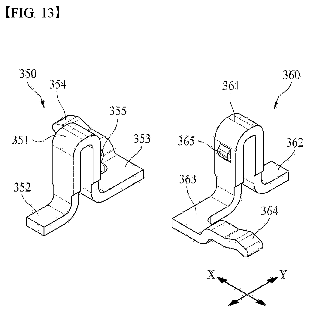 Patent US12592526 Figure 13 – Board connector with shielding between radio frequency terminals and non-radio frequency terminals