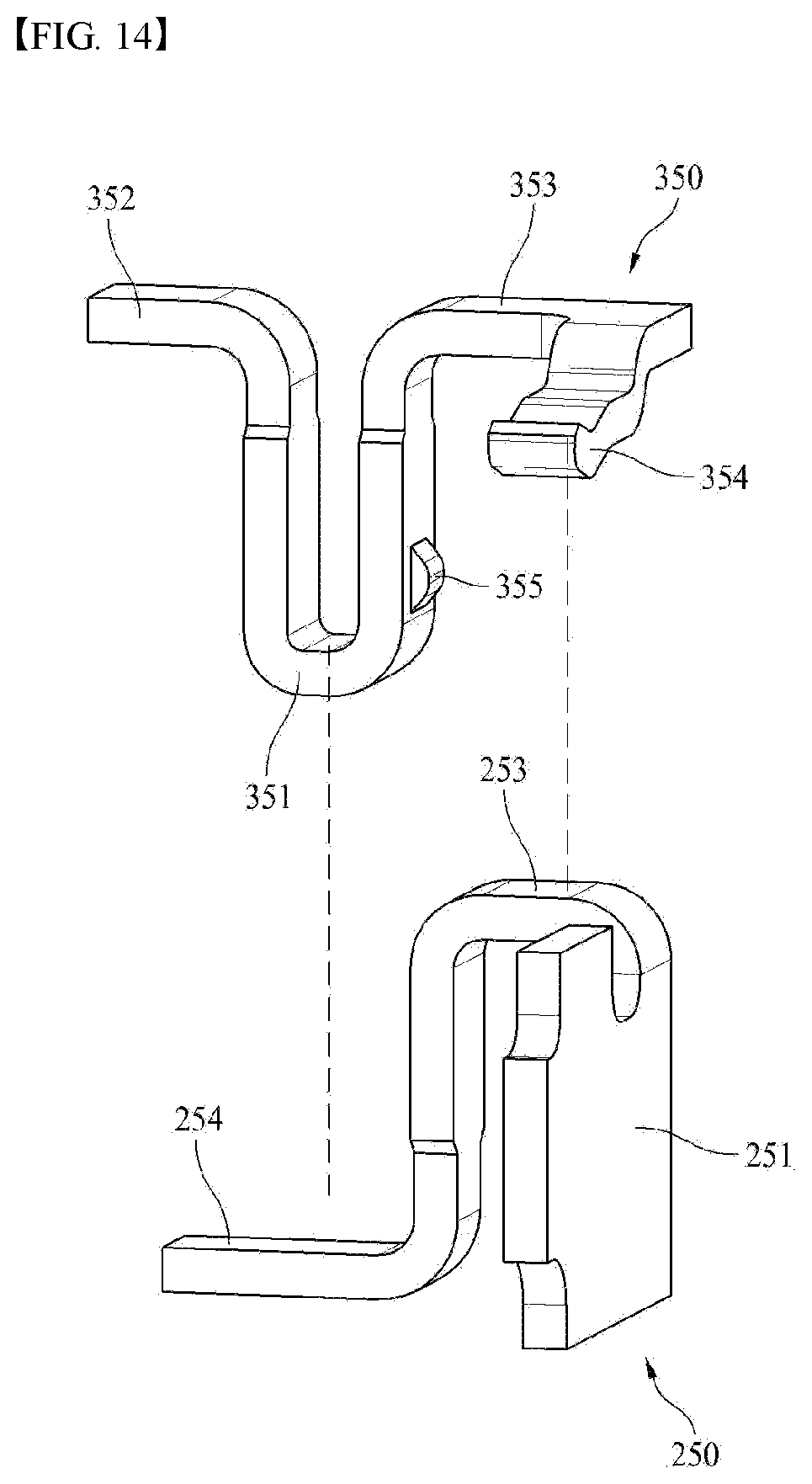 Patent US12592526 Figure 14 – Board connector with shielding between radio frequency terminals and non-radio frequency terminals