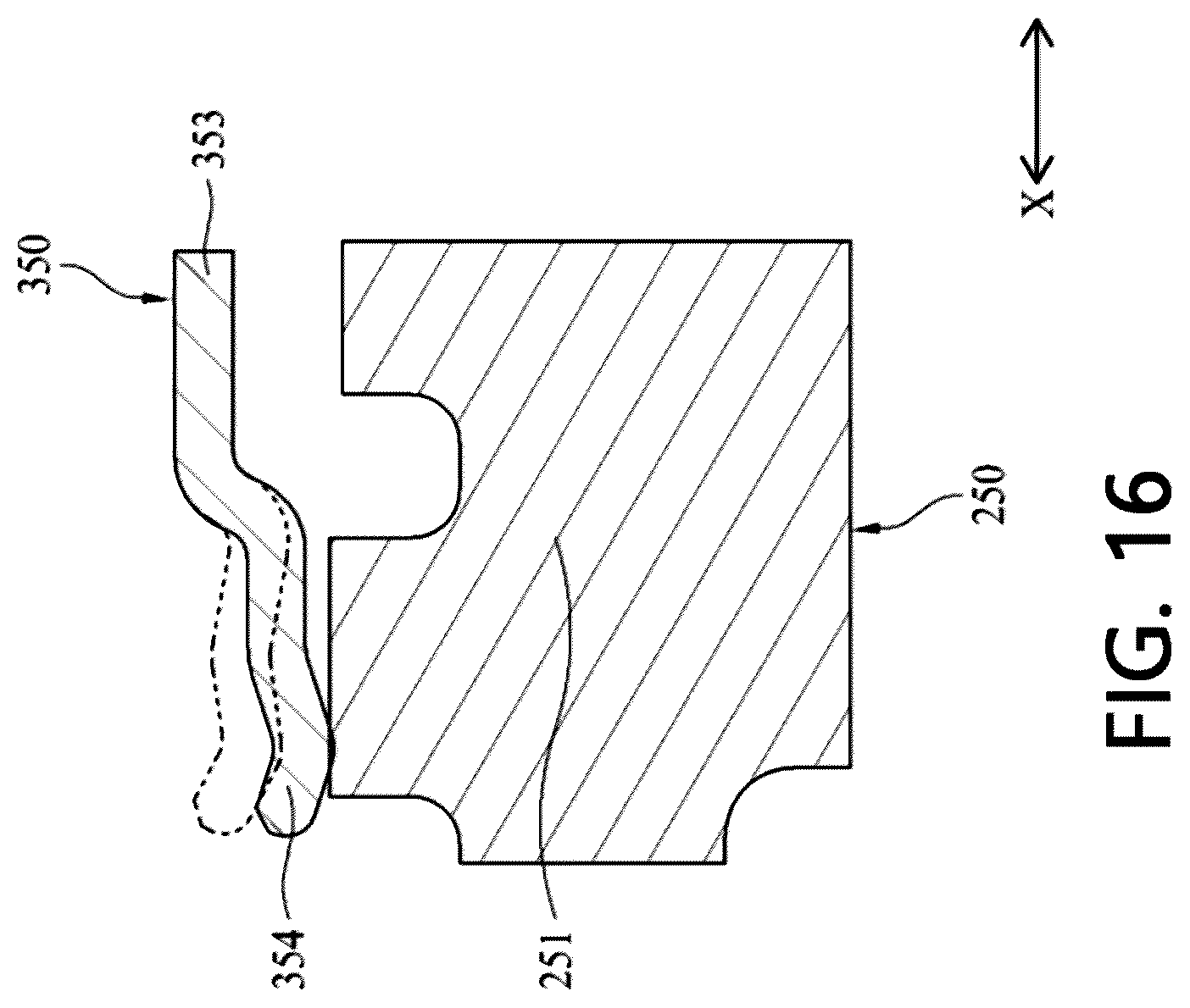 Patent US12592526 Figure 16 – Board connector with shielding between radio frequency terminals and non-radio frequency terminals