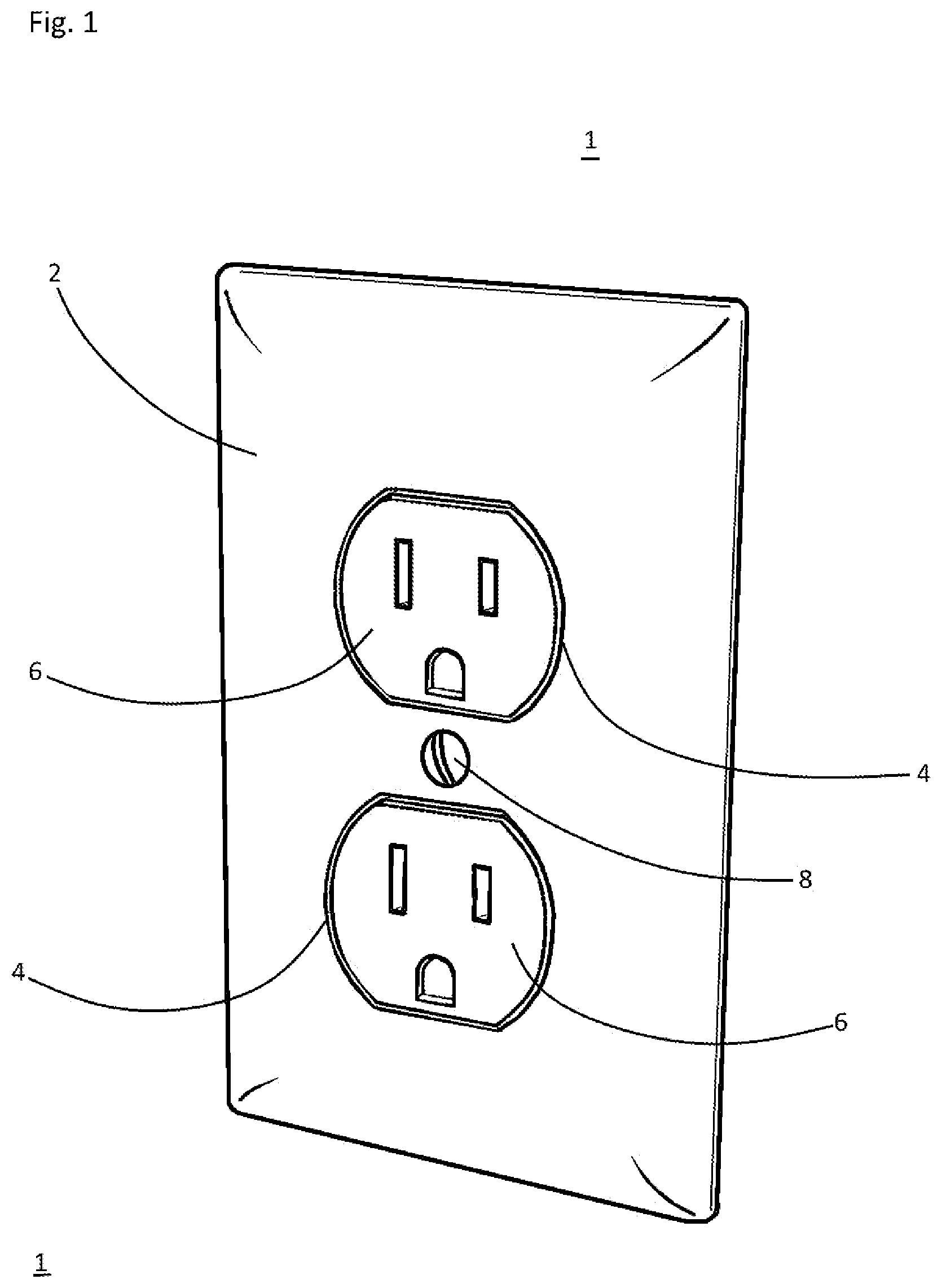 Patent US12592527 Figure 1 – Current signaling wall socket face plate