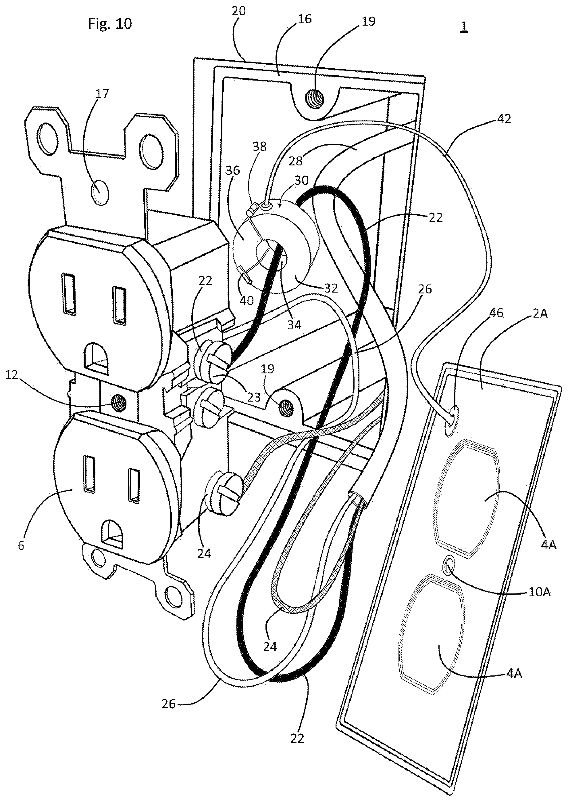 Patent US12592527 Figure 8 – Current signaling wall socket face plate
