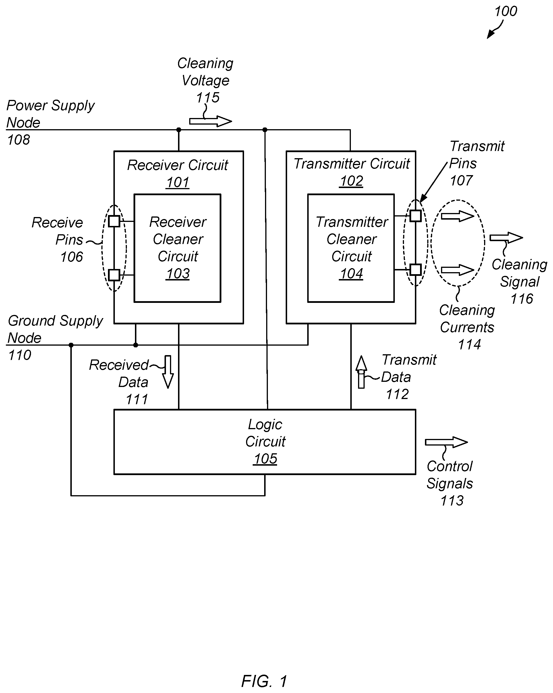 Patent US12592532 Figure 1 – Contact cleaning for differential communication systems