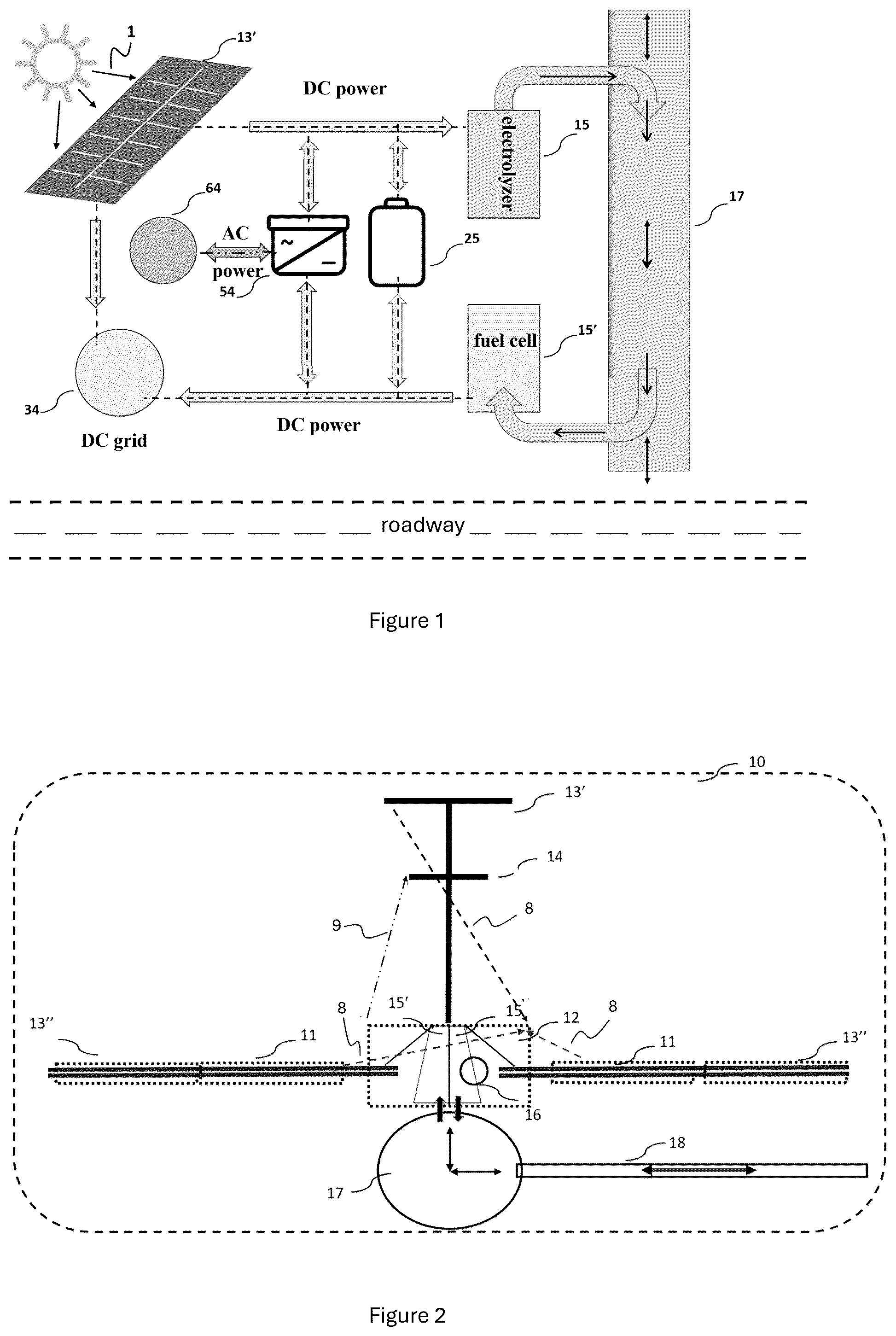 Patent US12592568 Figure 1 – Road-based solar system for production of hydrogen and electricity