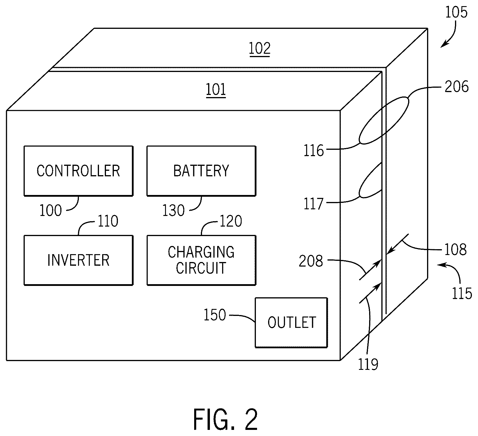 Patent US12592573 Figure 2 – Hybrid generator with detachable power unit and panel integration