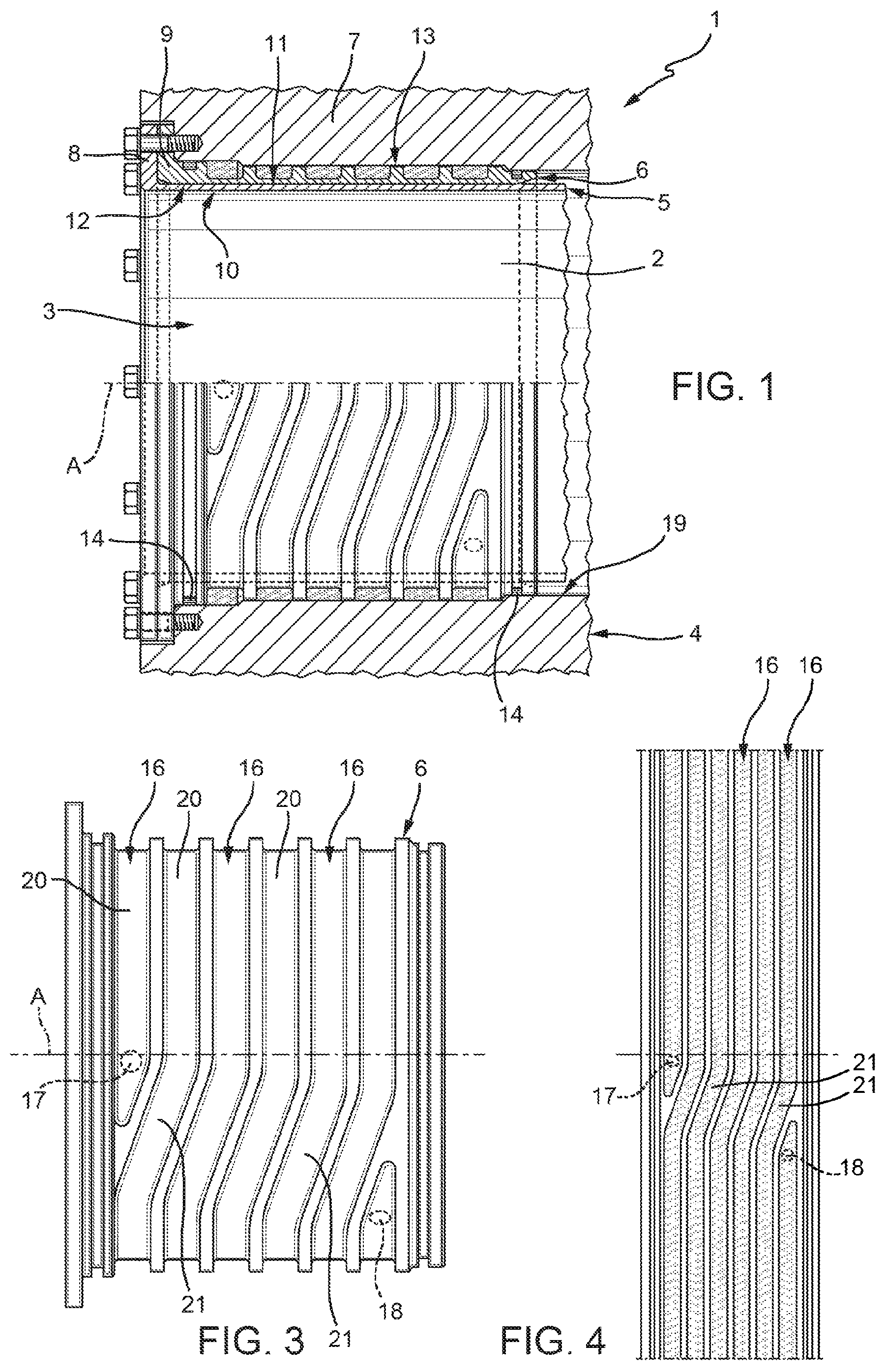 Patent US12592592 Figure 1 – Cooling device for an electric motor stator and a manufacturing process thereof