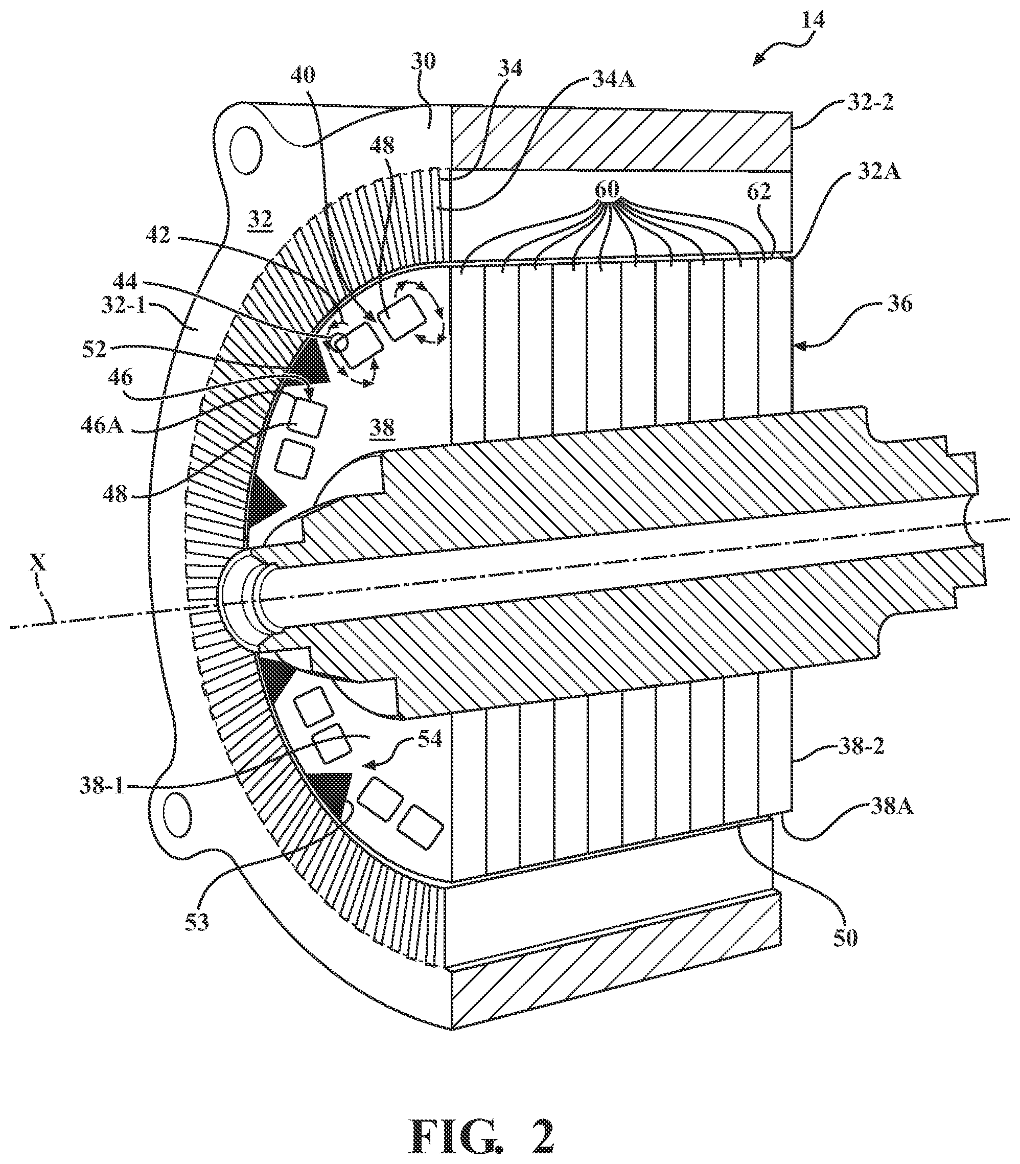 Patent US12592597 Figure 2 – Selective permeability rotor structure for interior permanent magnet machine