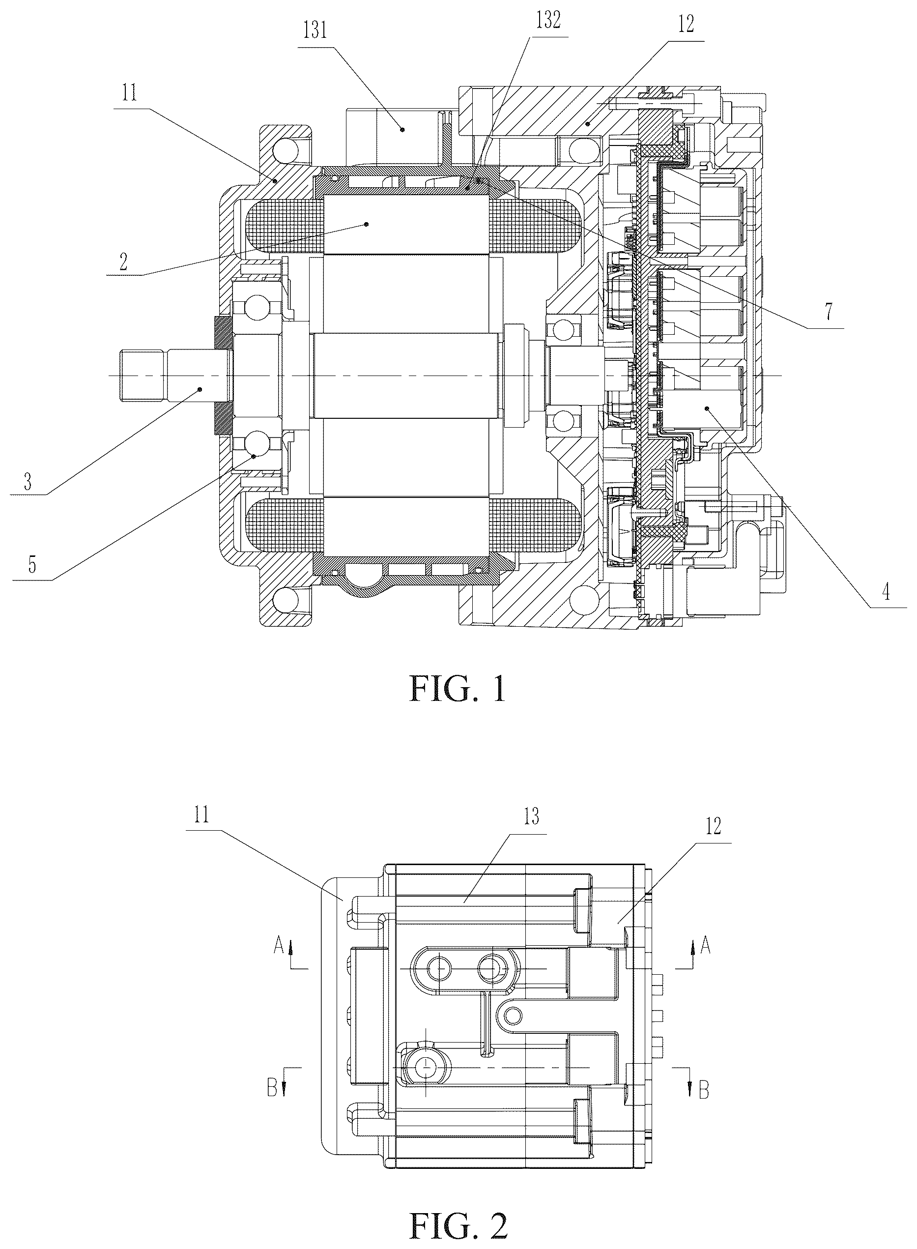 Patent US12592607 Figure 1 – Liquid-cooled motor for BSG and motor housing and cooling structure thereof