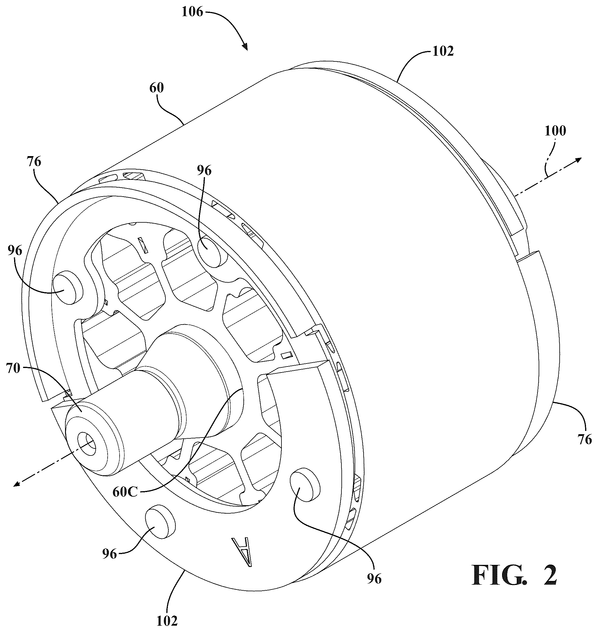 Patent US12592611 Figure 2 – Rotor endplate for permanent magnet motor, rotor assembly with endplates, motor with rotor endplates, and electric compressor with motor having endplates