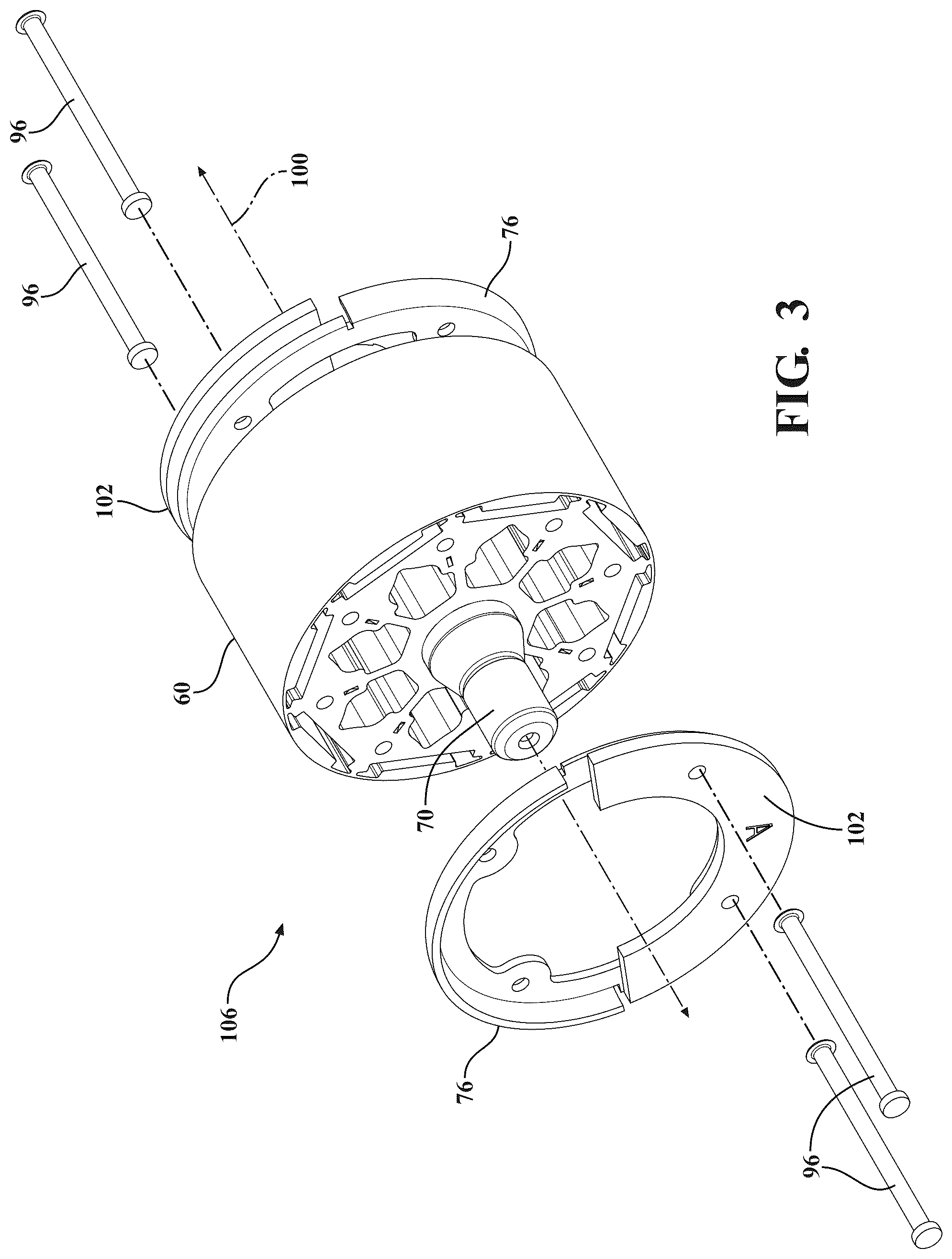 Patent US12592611 Figure 3 – Rotor endplate for permanent magnet motor, rotor assembly with endplates, motor with rotor endplates, and electric compressor with motor having endplates