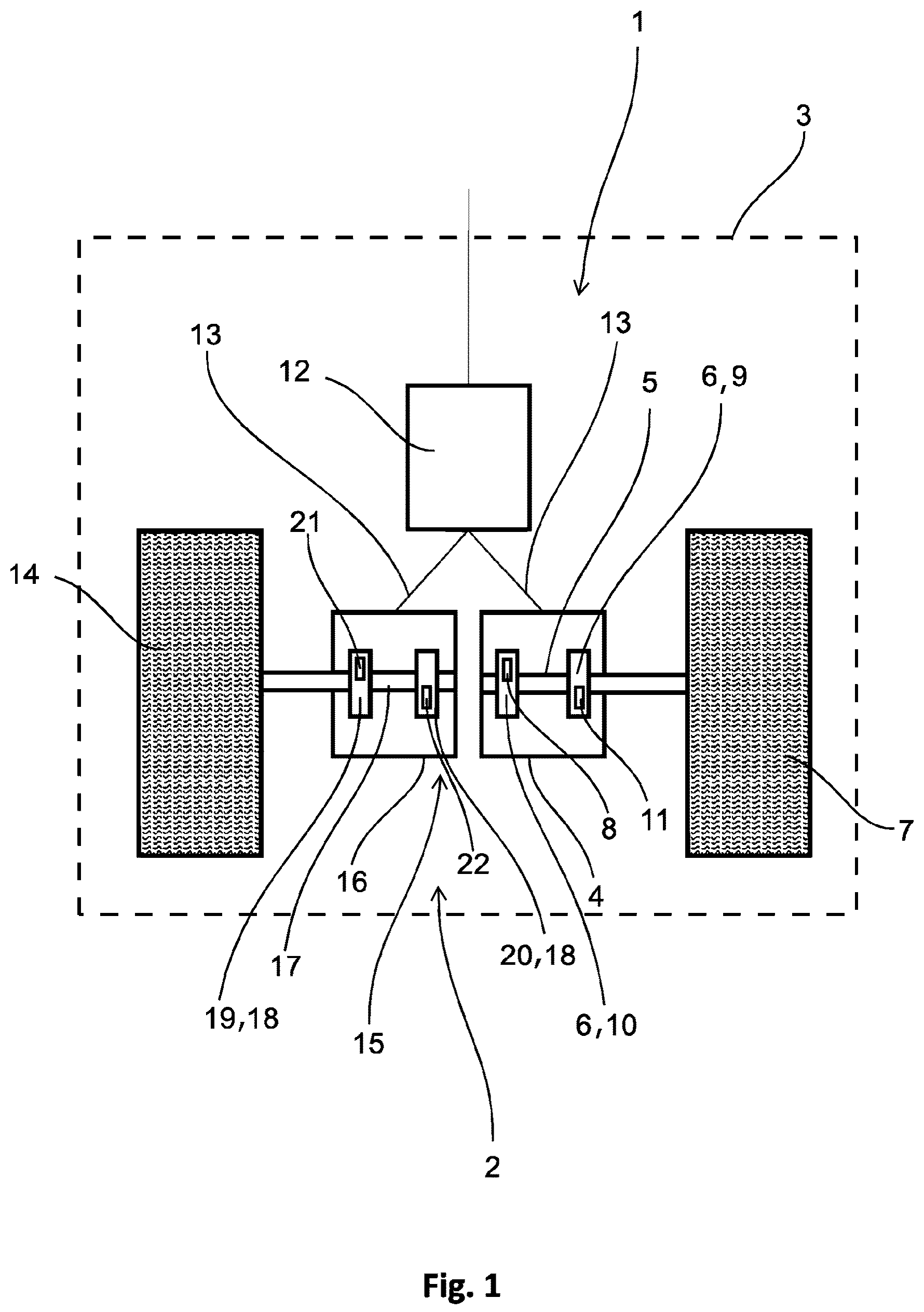 Patent US12592617 — Device for determining a torque in a drivetrain of an at least partially electrically operated motor vehicle — Figure 1