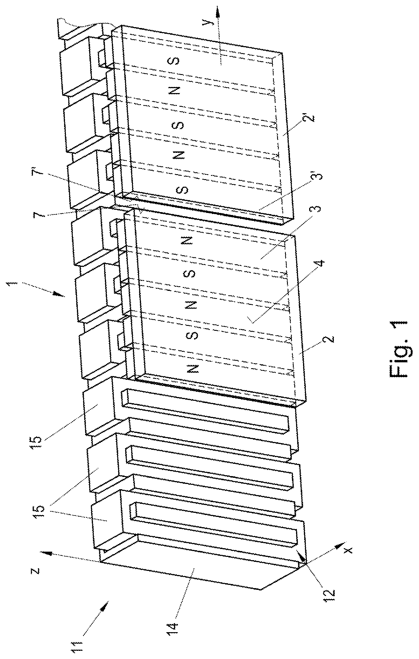 Patent US12592625 — Permanent magnet arrangement of a shuttle — Figure 1