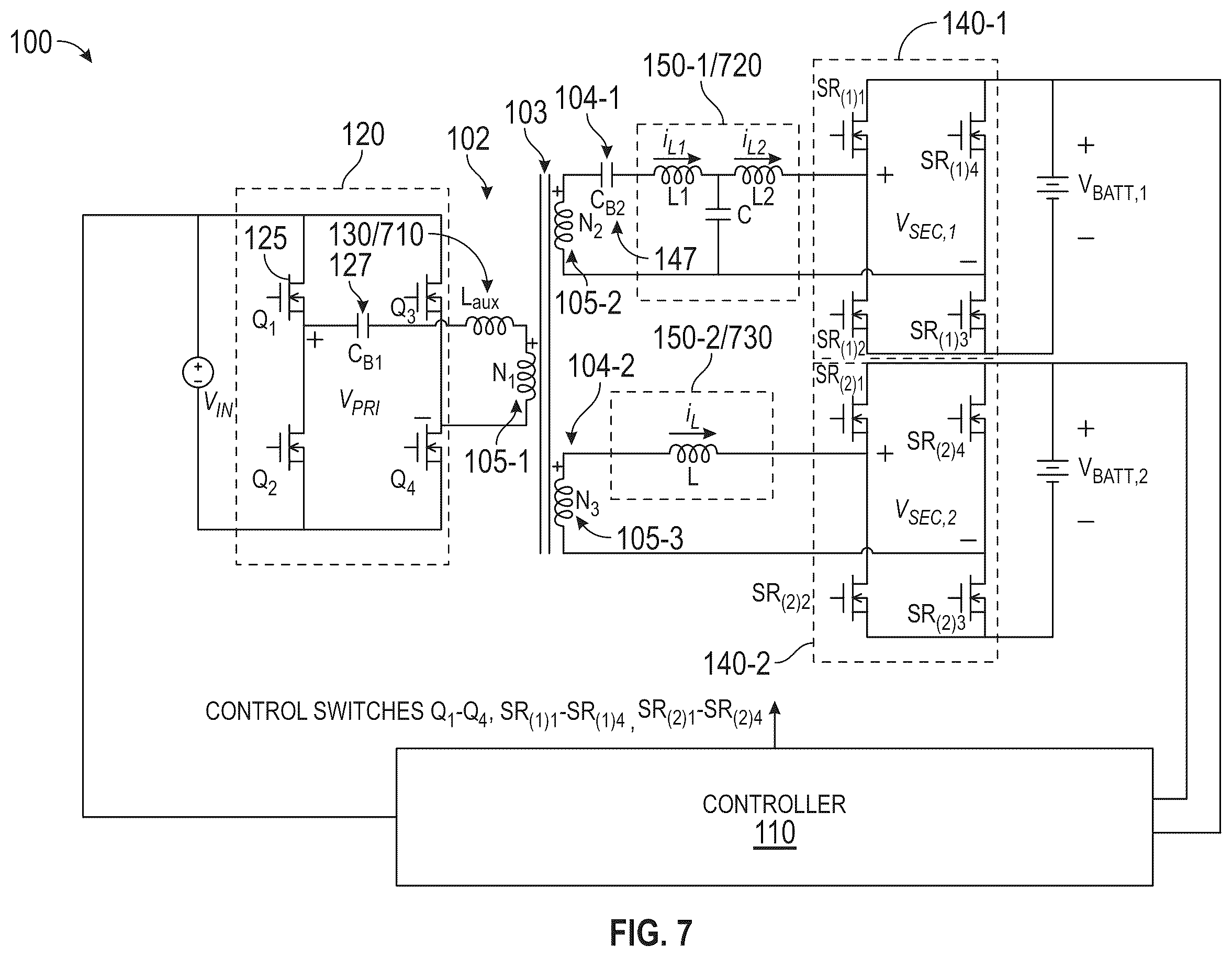 Patent US12592647 Figure 7 – Multiple-port bidirectional DC-DC converters and control methods therof