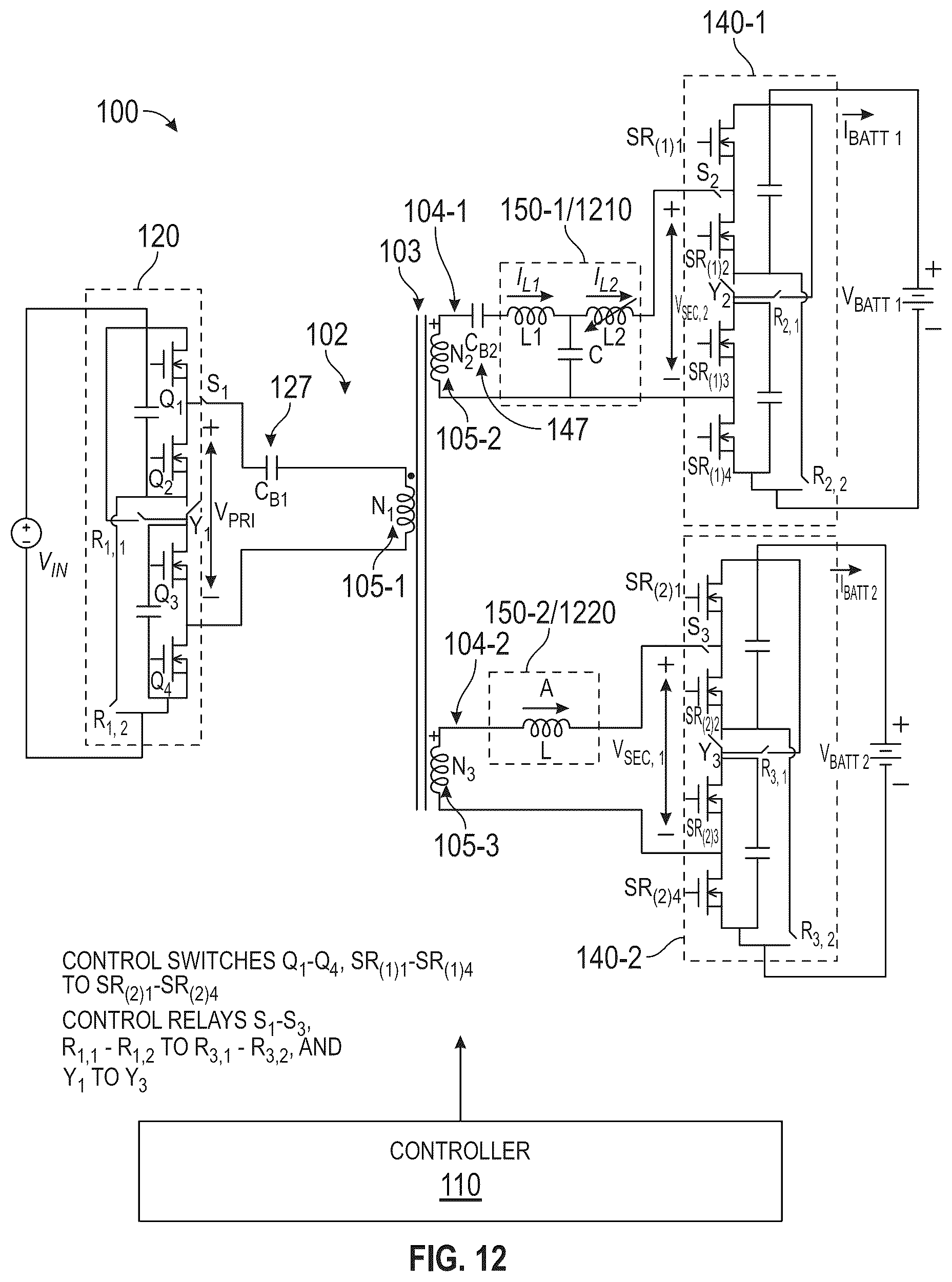 Patent US12592647 Figure 12 – Multiple-port bidirectional DC-DC converters and control methods therof