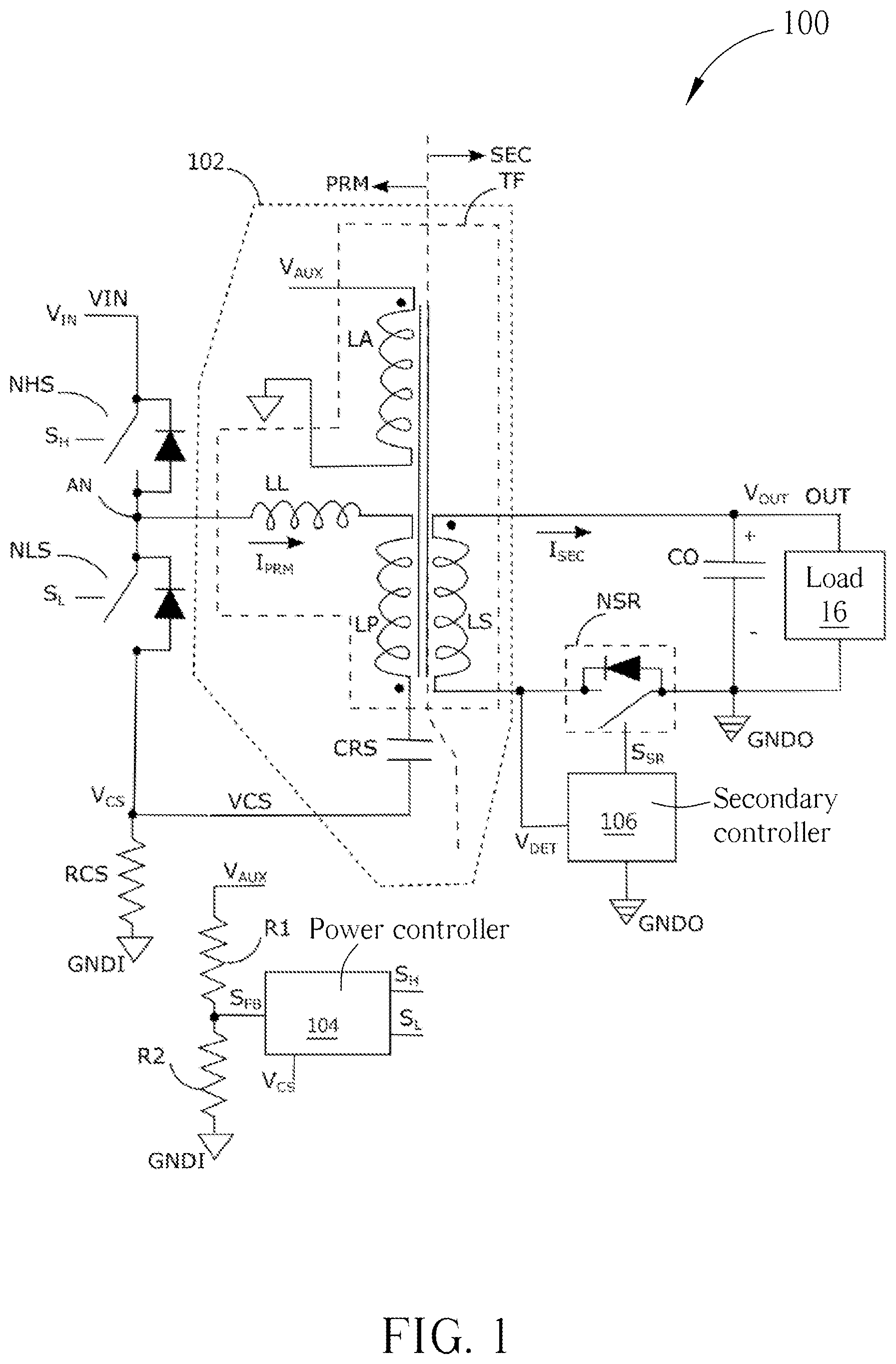 Patent US12592650 Figure 1 – Asymmetric half-bridge power supplies and control methods thereof