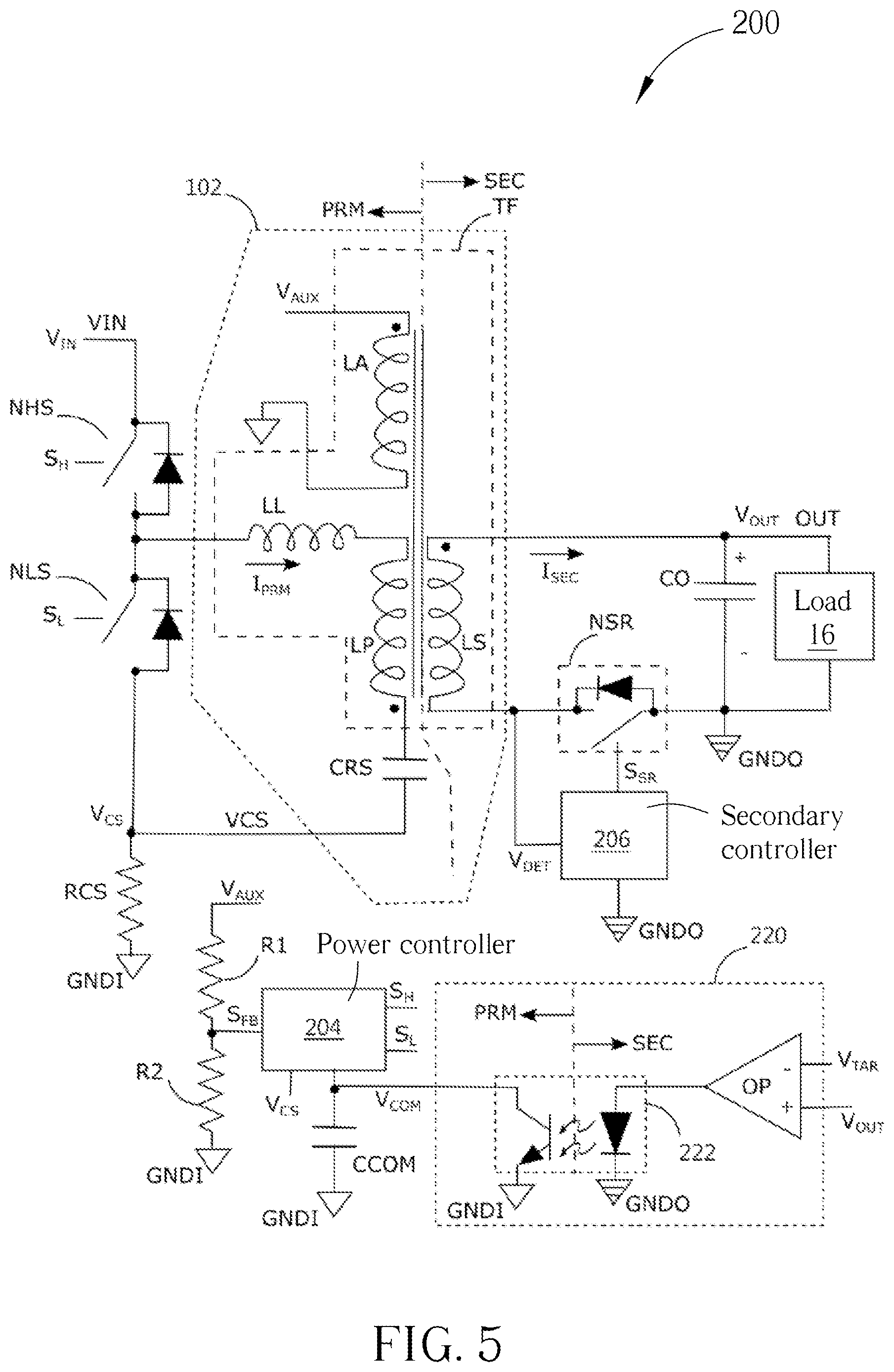 Patent US12592650 Figure 5 – Asymmetric half-bridge power supplies and control methods thereof