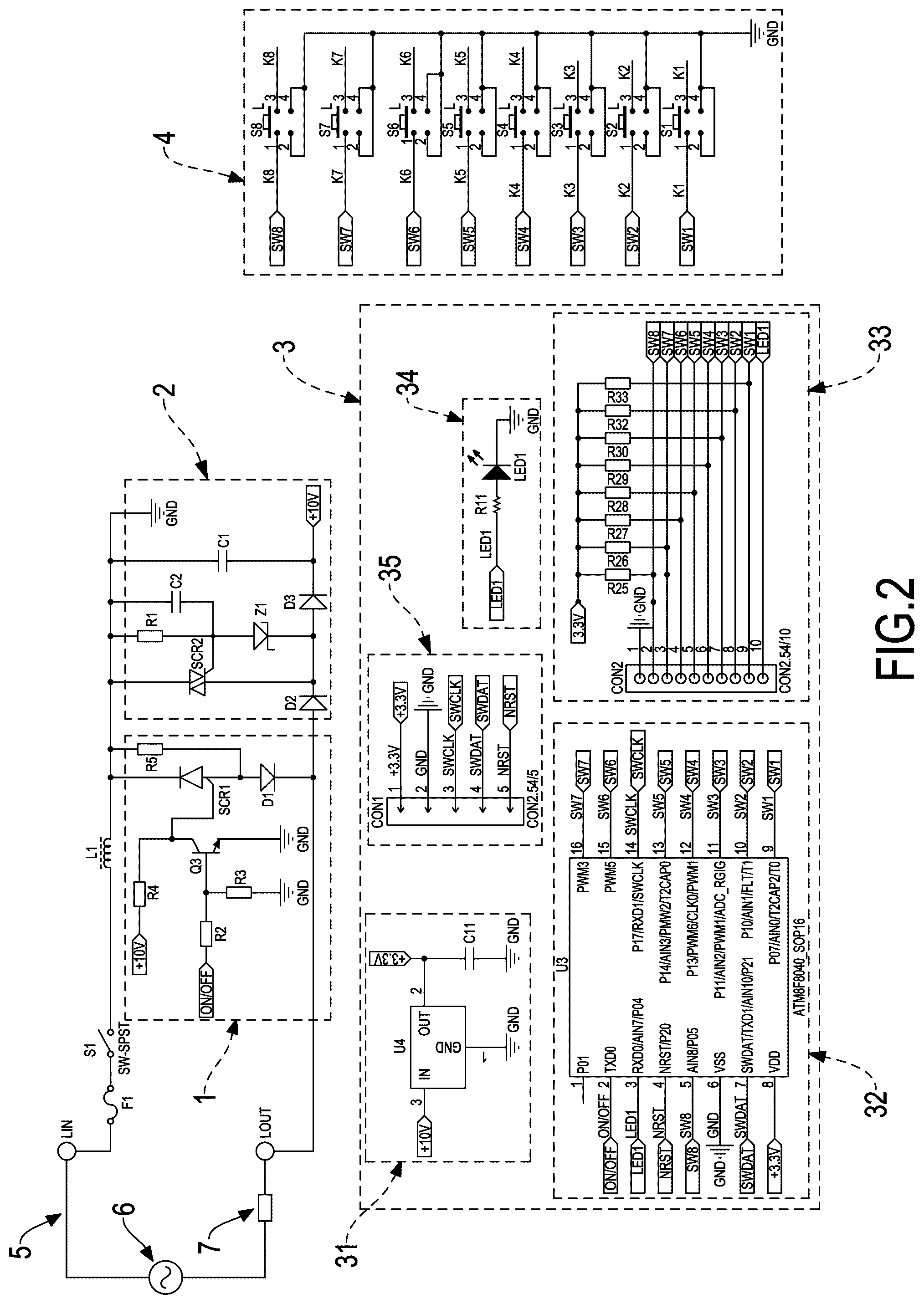 Patent US12592659 Figure 2 – Single live wired speed control circuit of ceiling fan motor