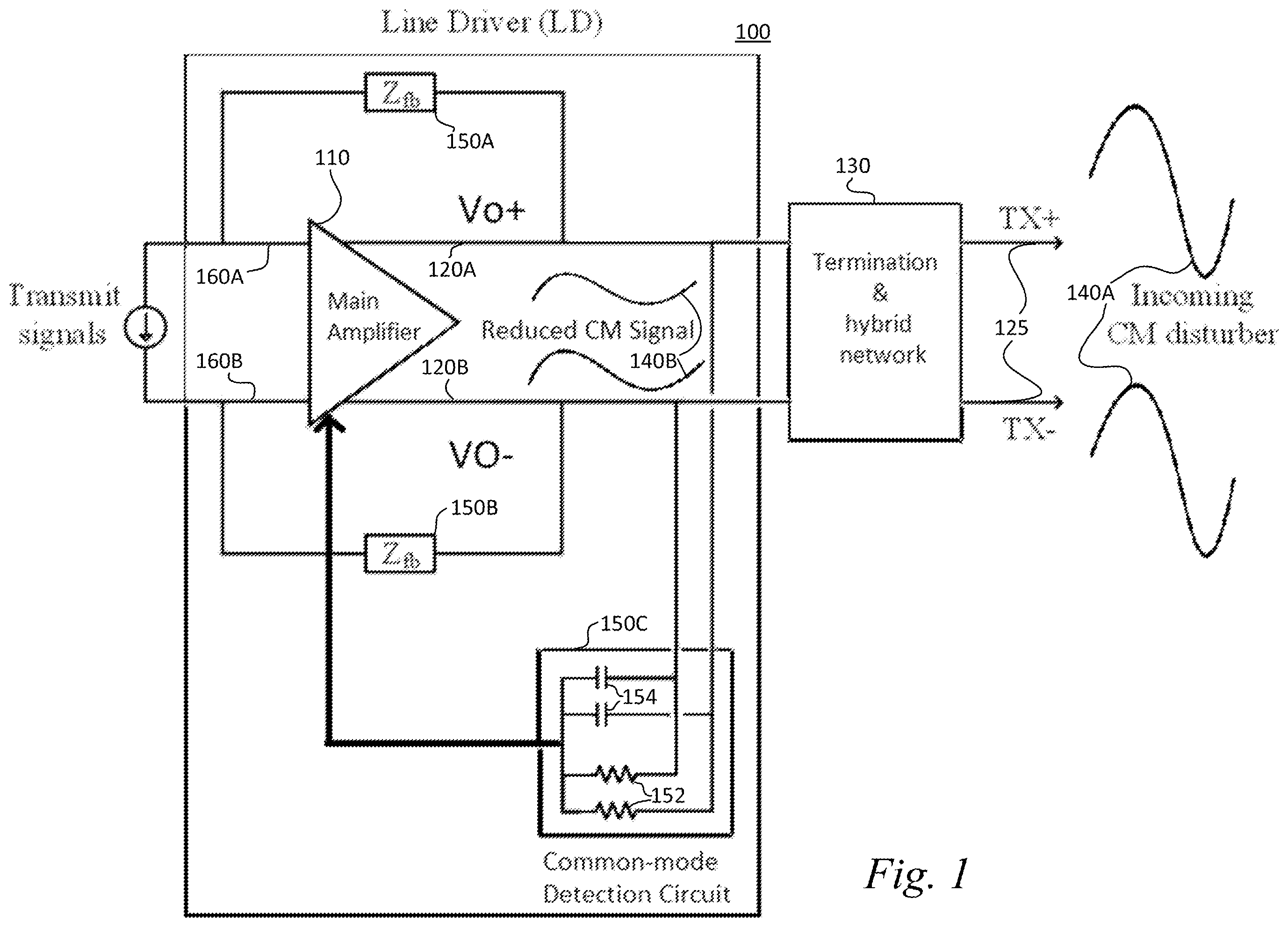 Patent US12592670 Figure 1 – Efficient common mode suppression for transmission systems