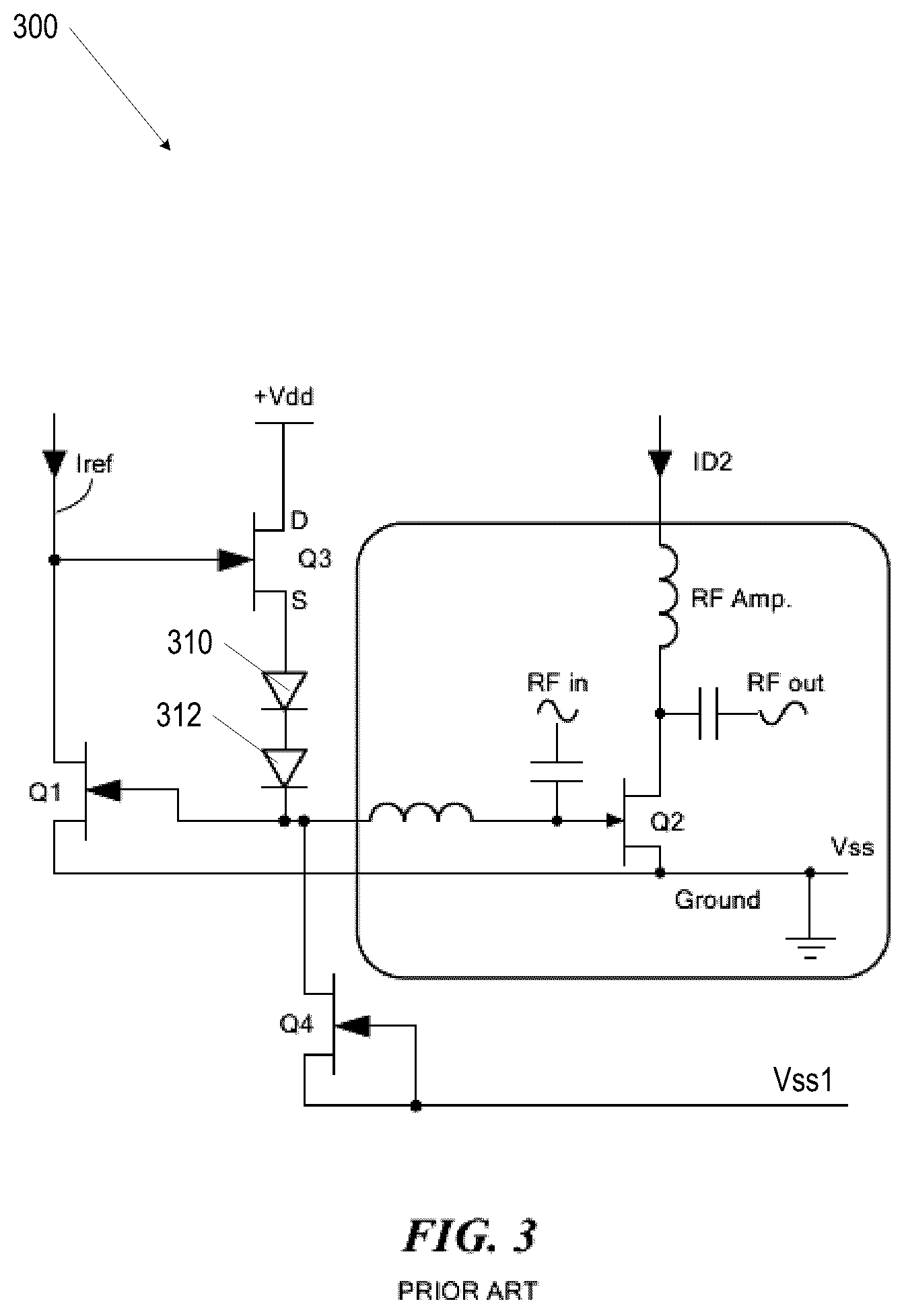 Patent US12592673 Figure 3 – Off-state isolation bias circuit for D-mode amplifiers