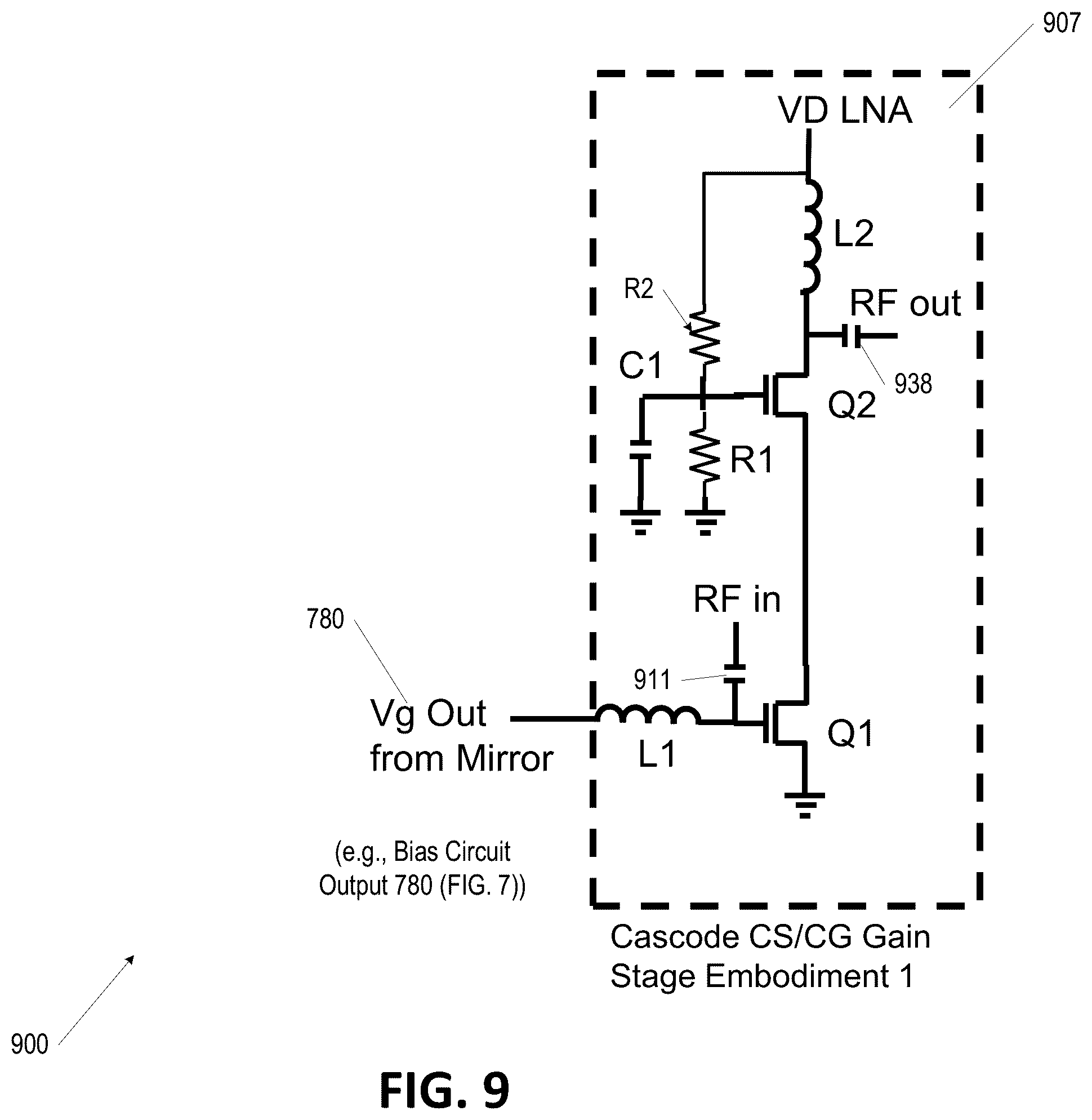 Patent US12592673 Figure 8 – Off-state isolation bias circuit for D-mode amplifiers