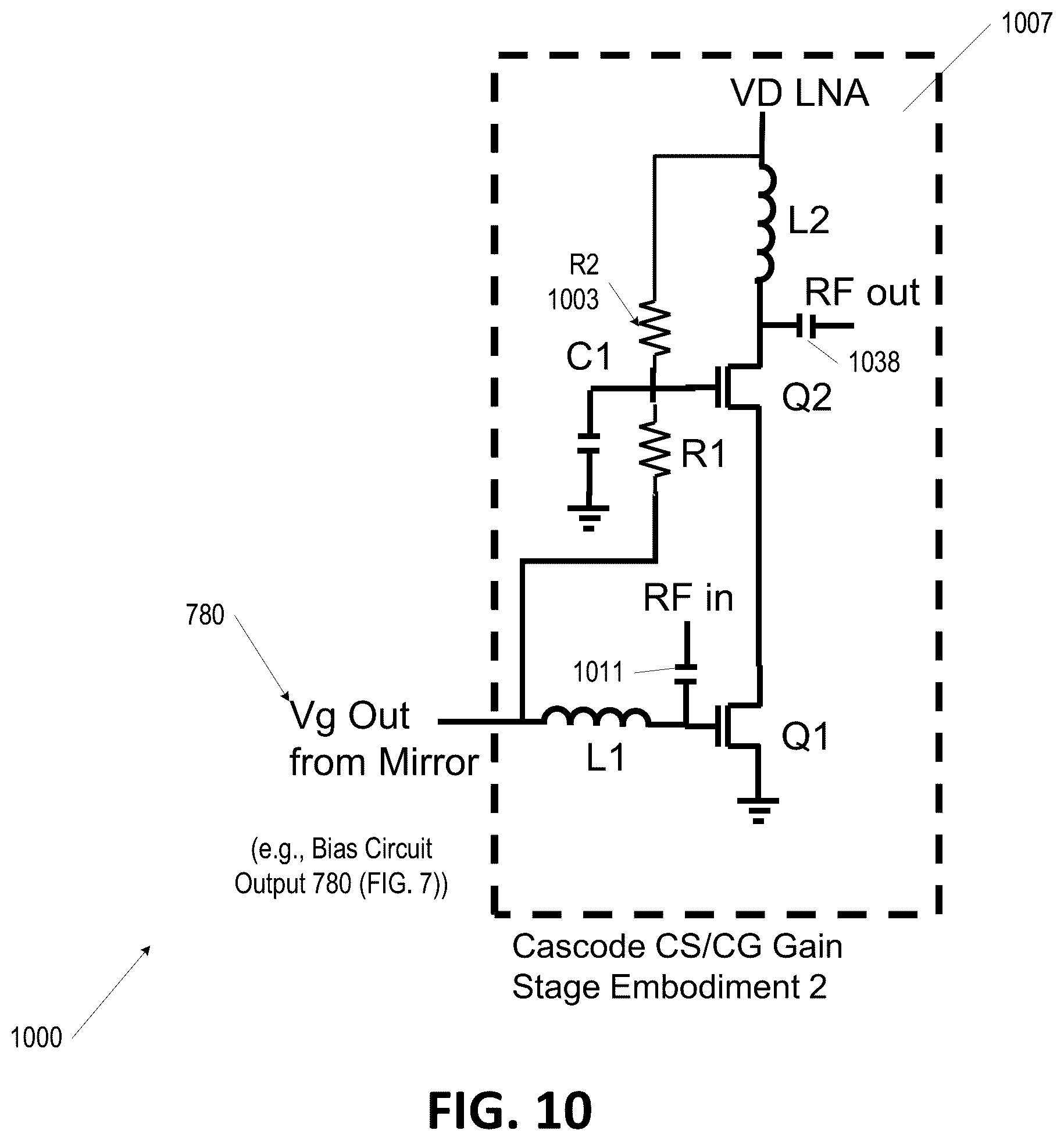 Patent US12592673 Figure 9 – Off-state isolation bias circuit for D-mode amplifiers