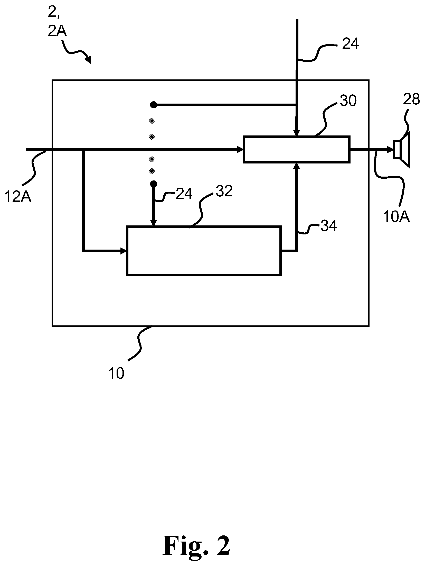 Patent US12592675 Figure 2 – Audio device with microphone and media mixing