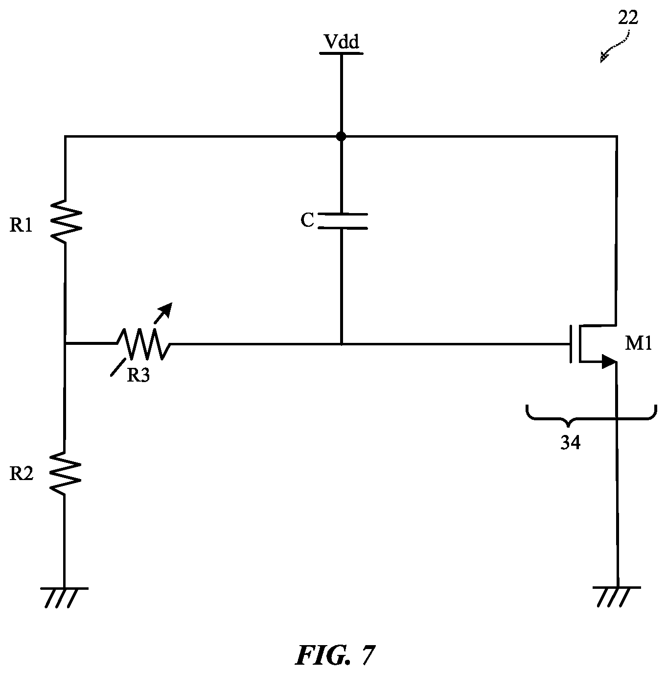 Patent US12592681 Figure 7 – Capacitance multiplier for decoupling capacitor