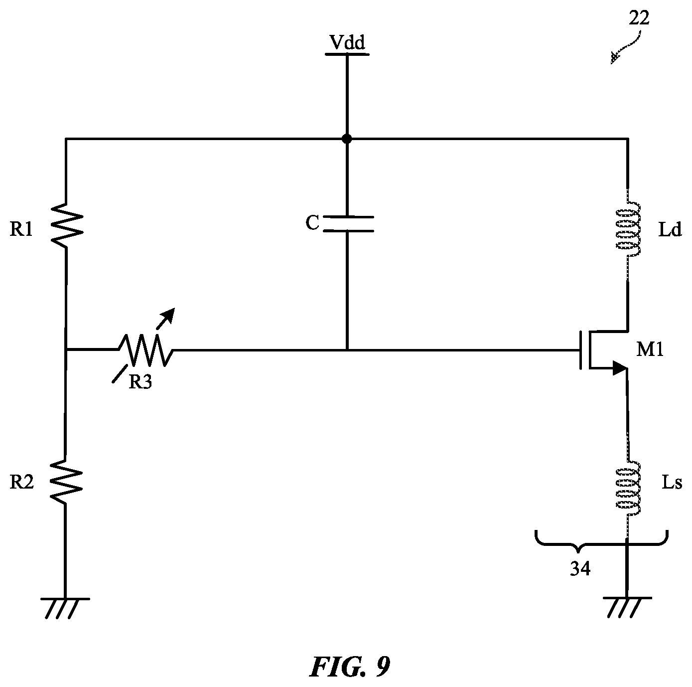 Patent US12592681 Figure 9 – Capacitance multiplier for decoupling capacitor
