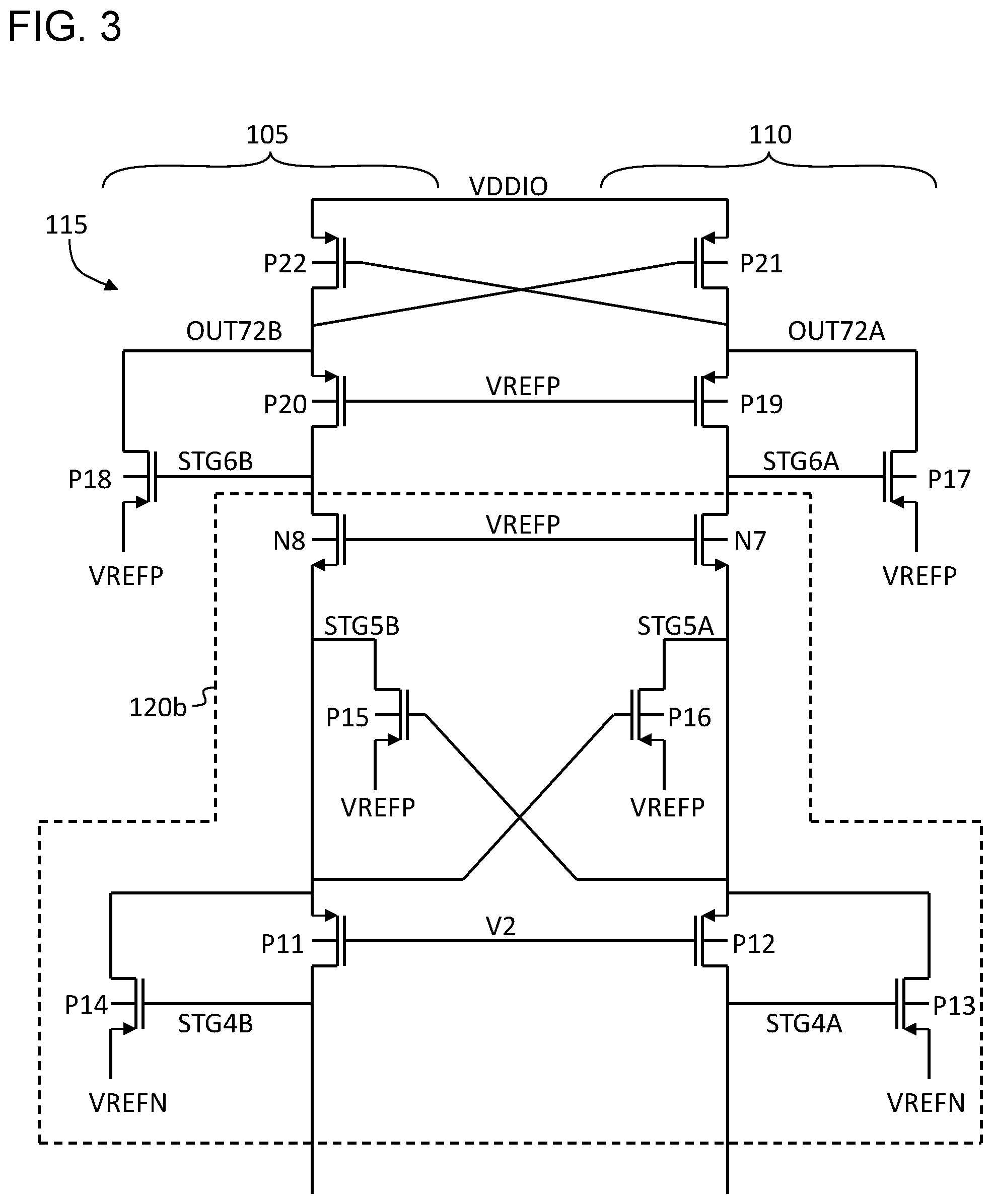 Patent US12592682 Figure 3 – Voltage scalable level shifter