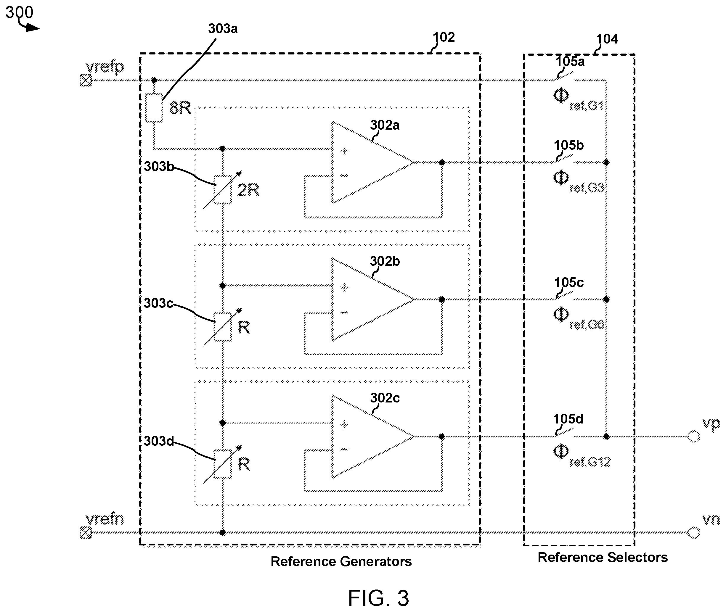 Patent US12592715 Figure 3 – Post-sampling selectable gain in sample and hold analog-to-digital converters
