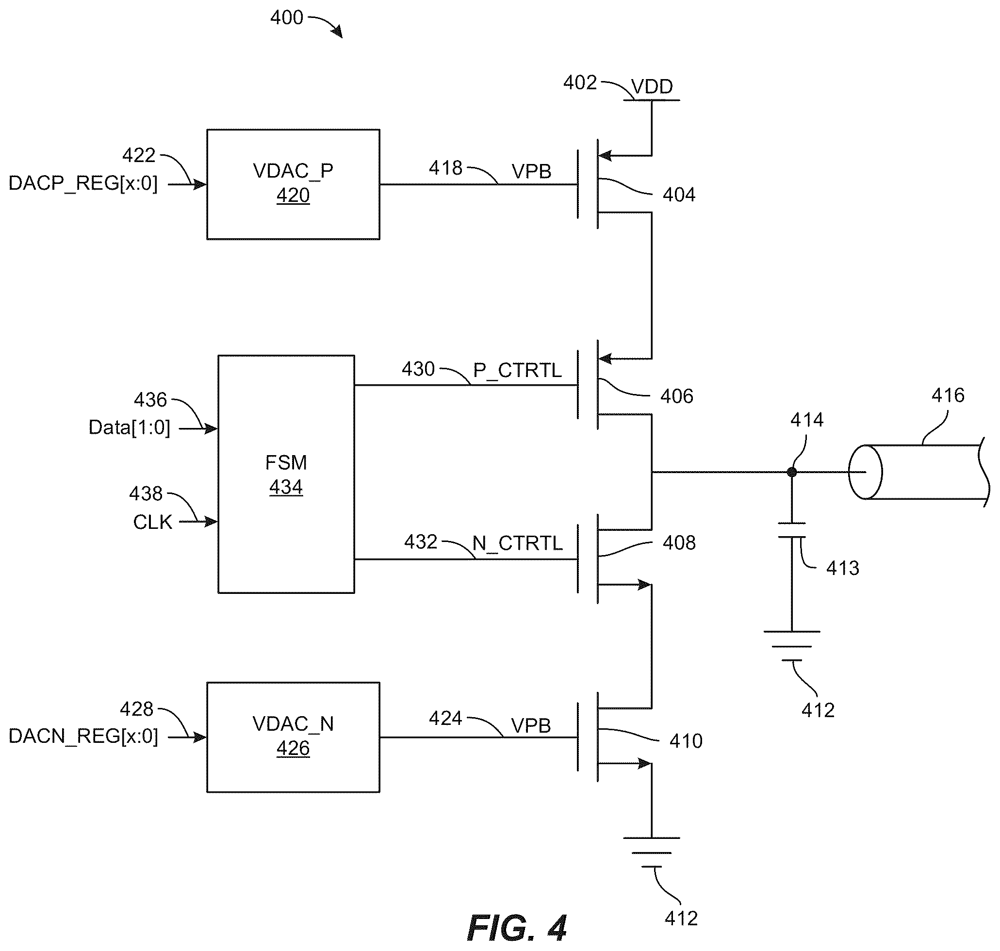 Patent US12592738 Figure 4 – Transmitter and driver architectures