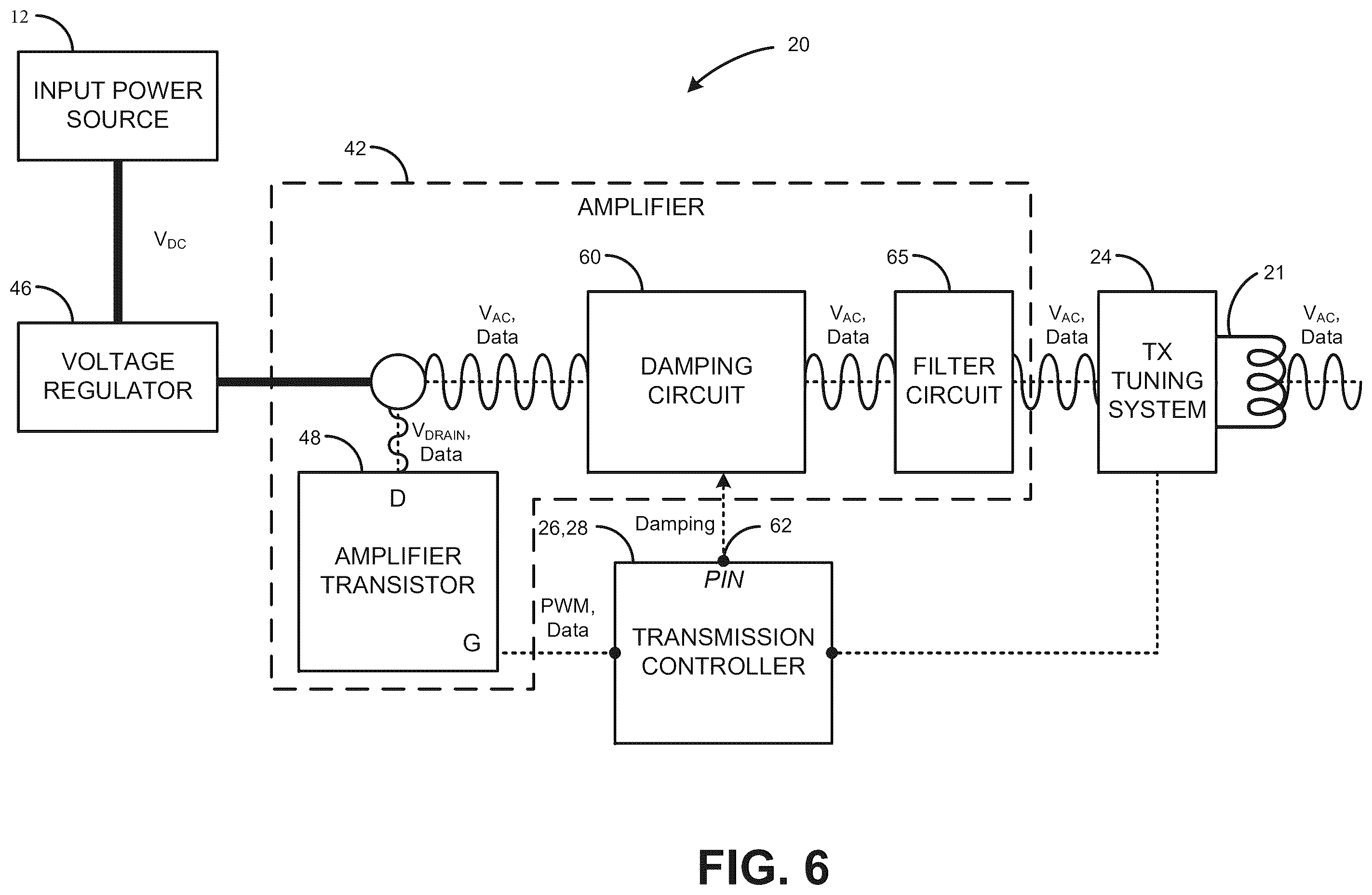 Patent US12592745 Figure 6 – Wireless power transfer with in-band virtualized wired communications