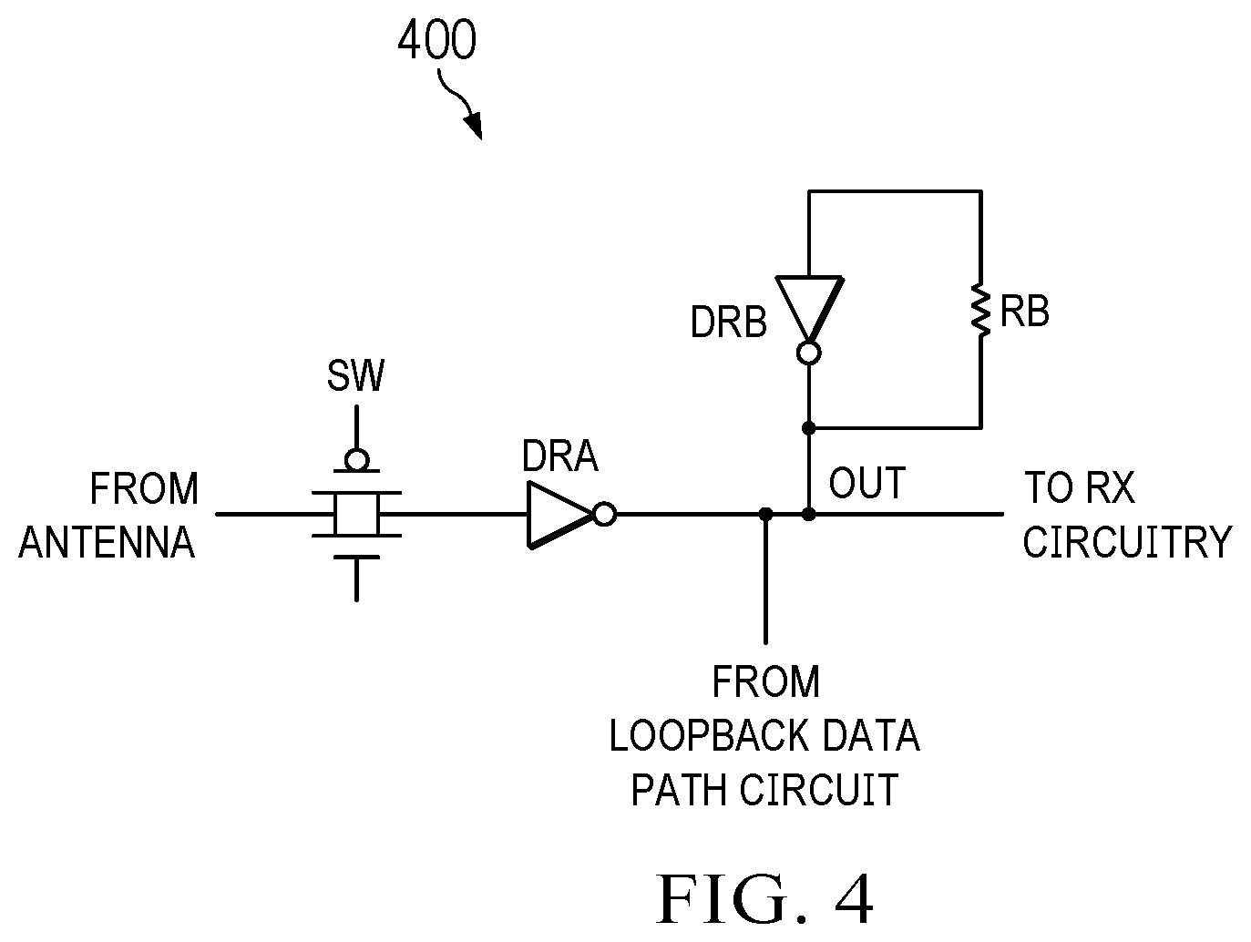 Patent US12592784 Figure 4 – Transceiver loopback data path